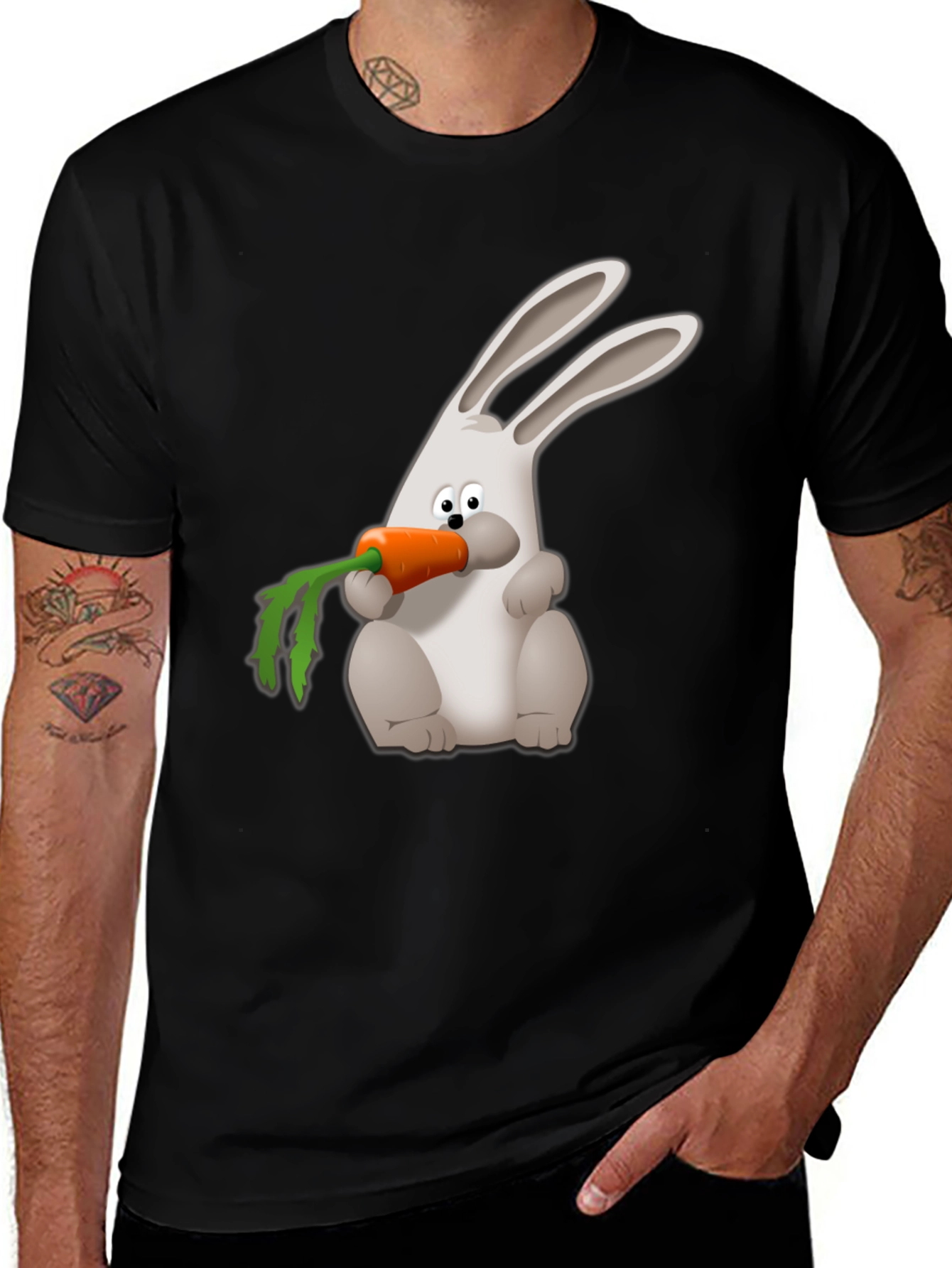 Variant 29 of Rabbit Carrot Graphic Tee - Black Cotton Shirt