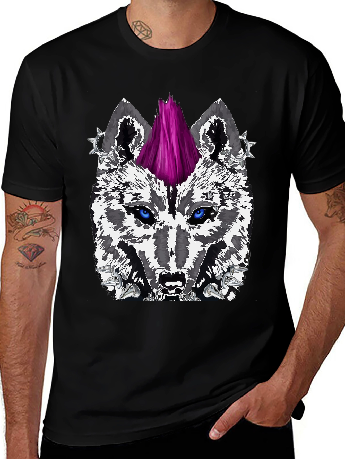 Variant 24 of Wolf Punk Graphic Tee - Black
