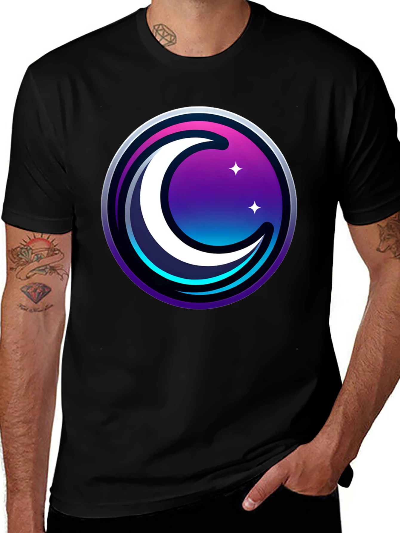 Variant 4 of Cosmic Crescent Moon Graphic Tee - Black
