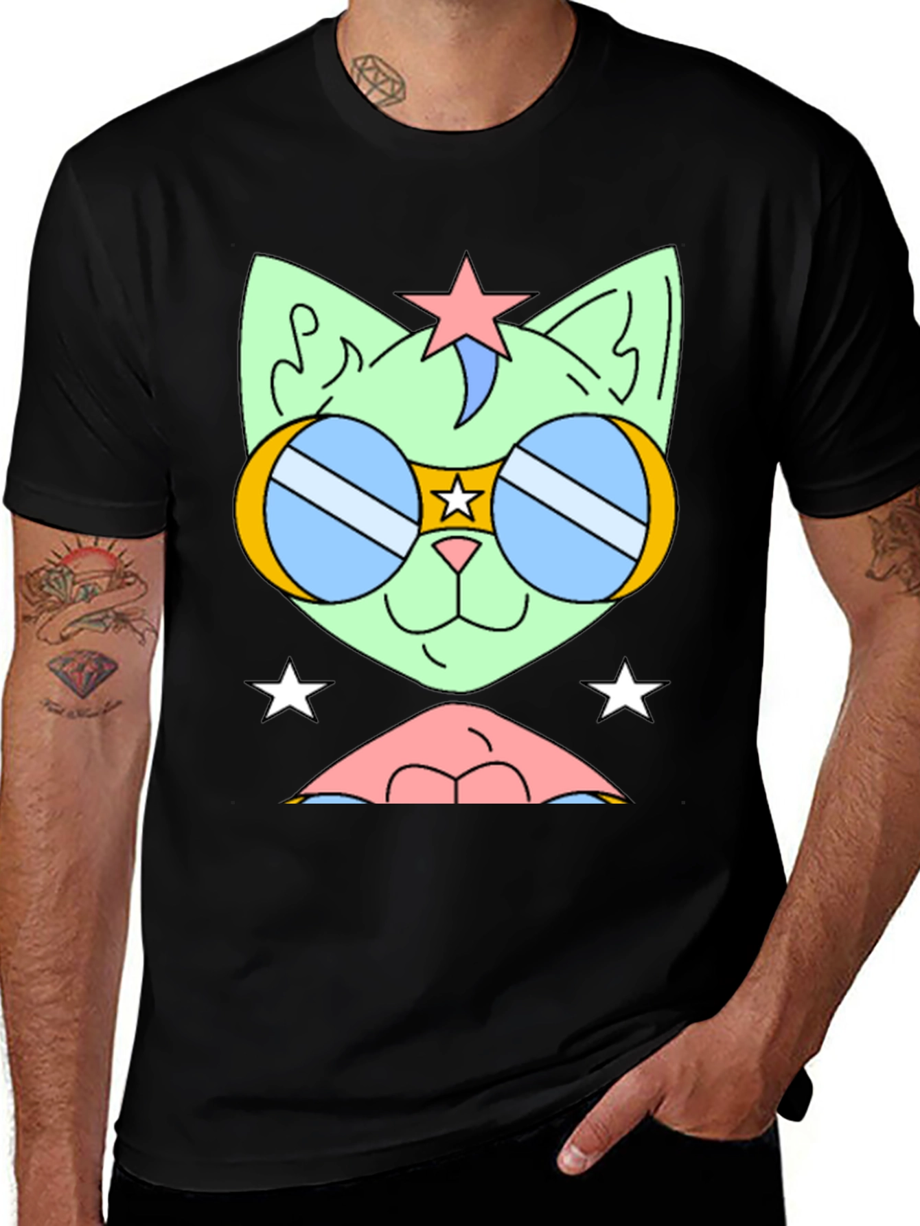 Cool Cat Tee: Retro Star Sunglasses Graphic