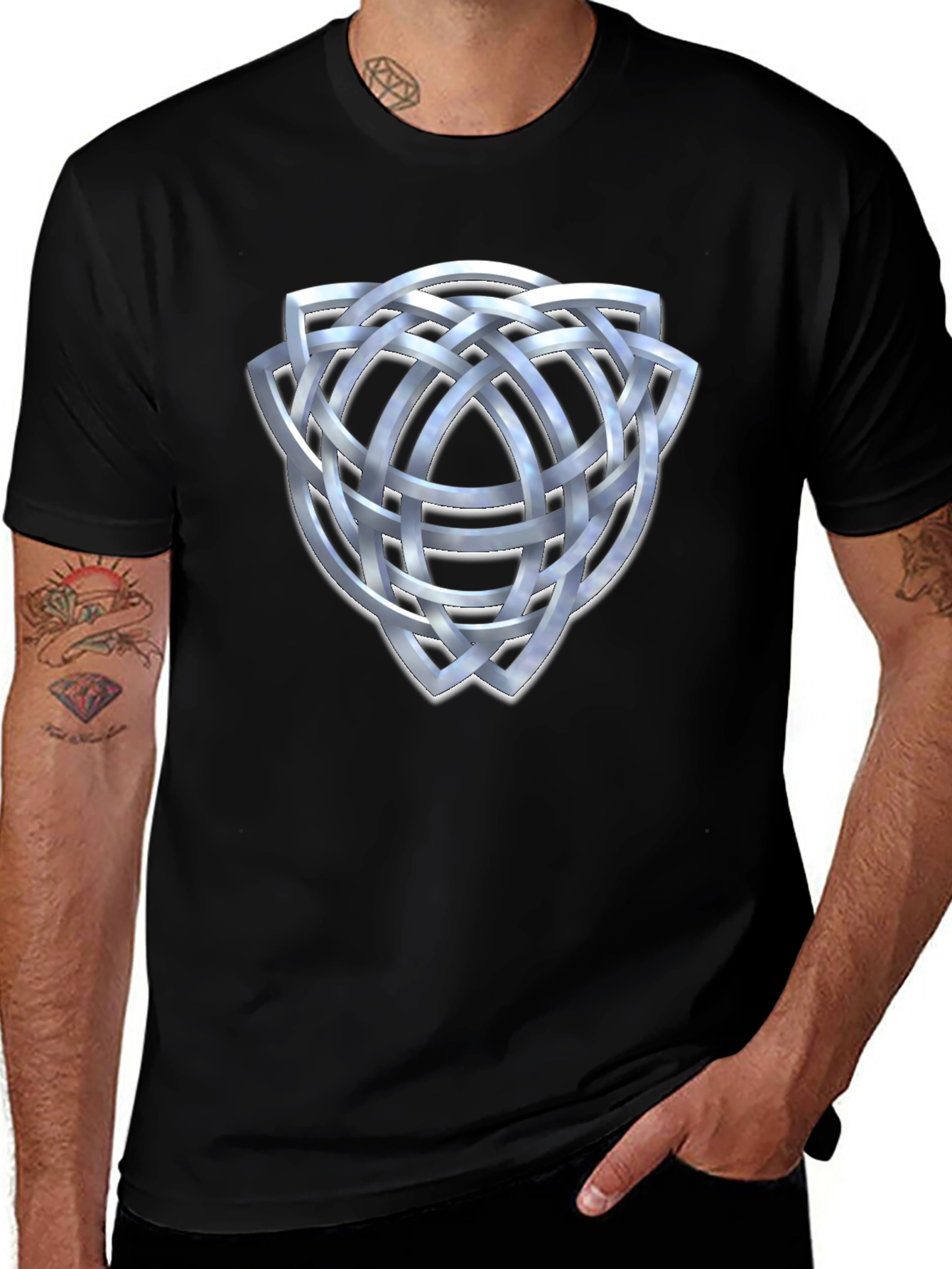 Variant 8 of Celtic Knot T-Shirt - Silver Trinity Design