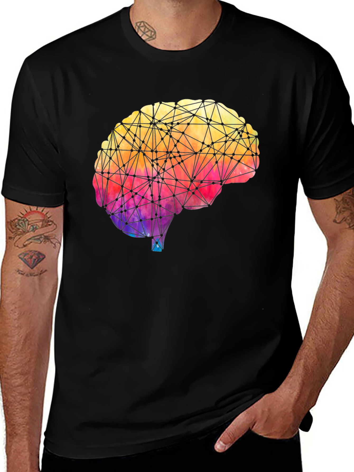 Variant 3 of Geometric Brain Graphic Tee - Colorful Mind T-Shirt