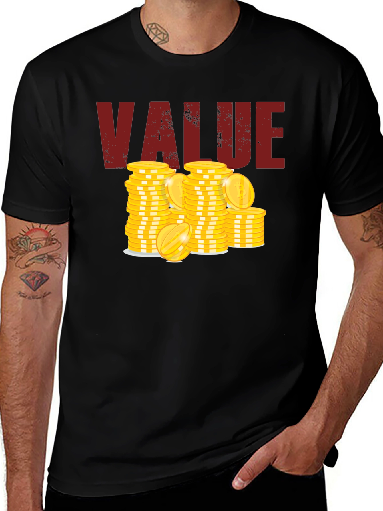 Variant 8 of Value Graphic Tee - Stacked Coins Design