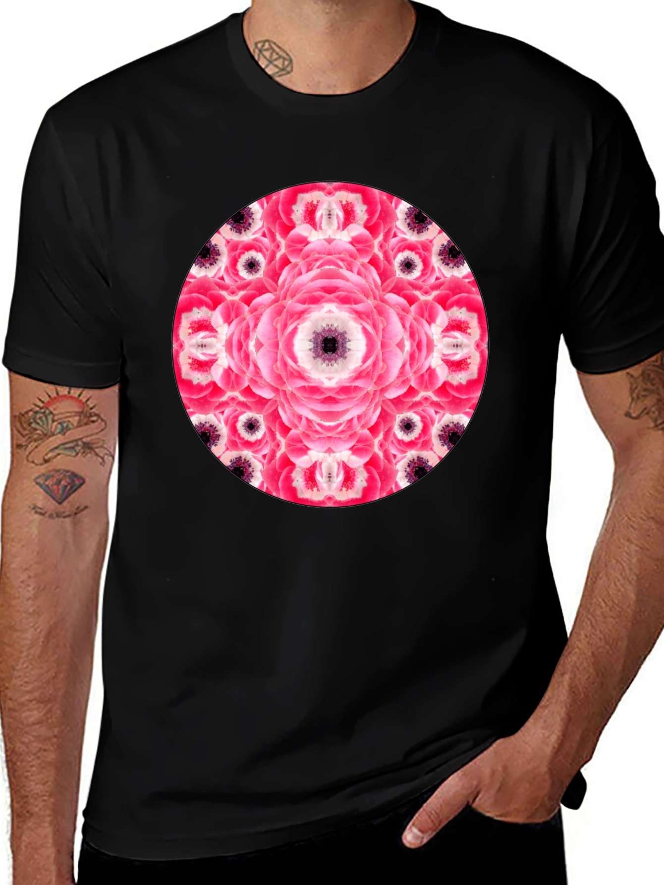 Variant 26 of Floral Mandala Graphic Black T-Shirt