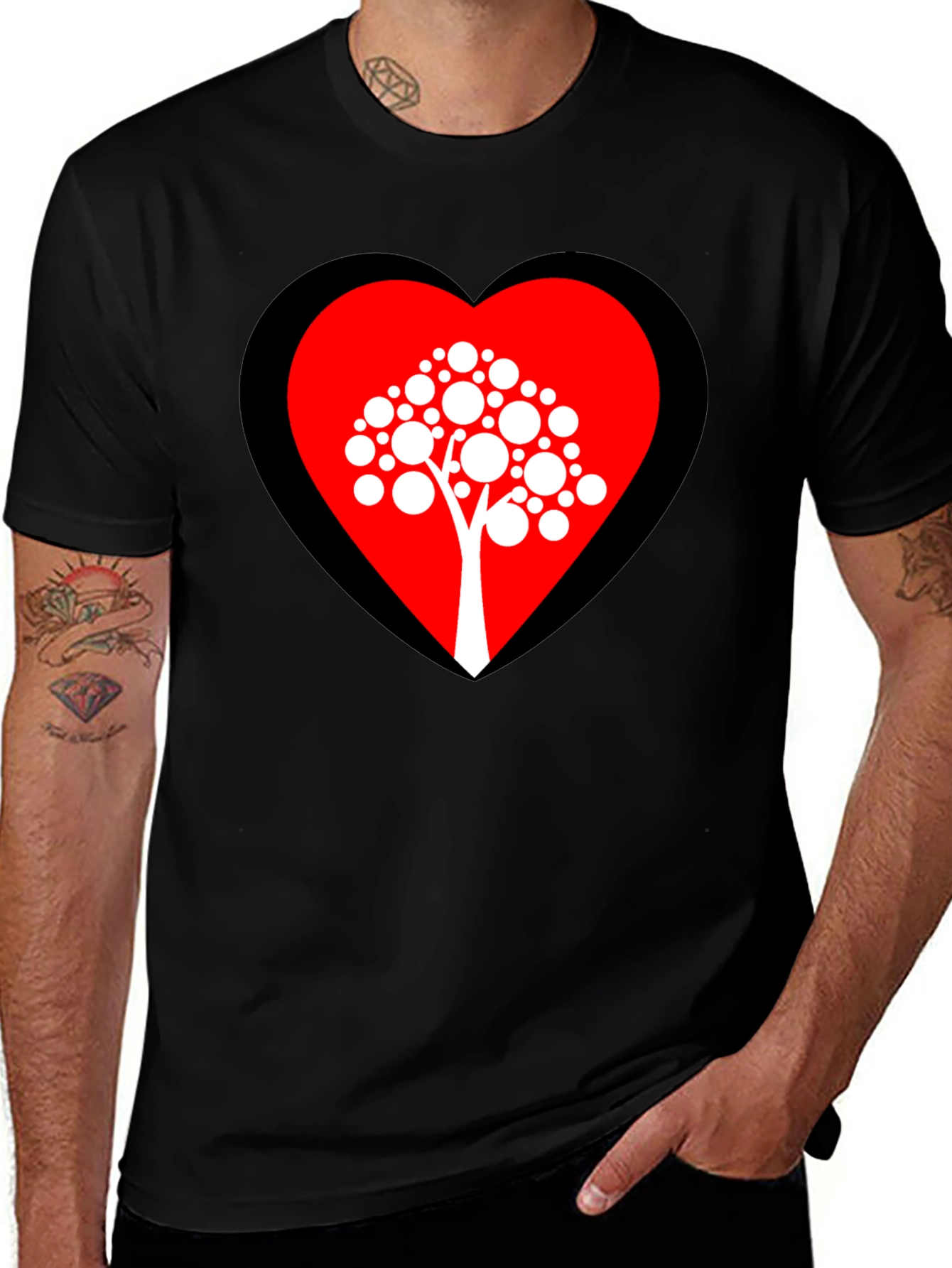 Variant 18 of Heart Tree Graphic Tee - Black Cotton Blend Shirt
