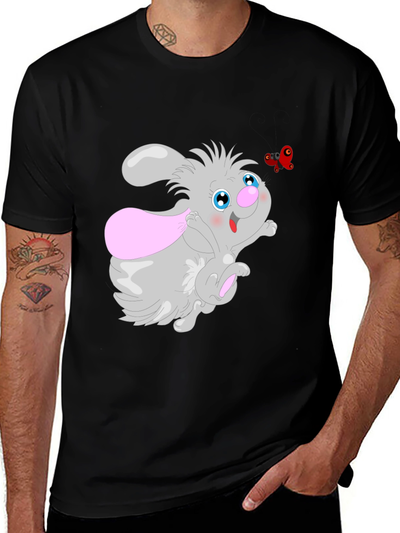 Variant 7 of Cute Cartoon Bunny T-Shirt - Black