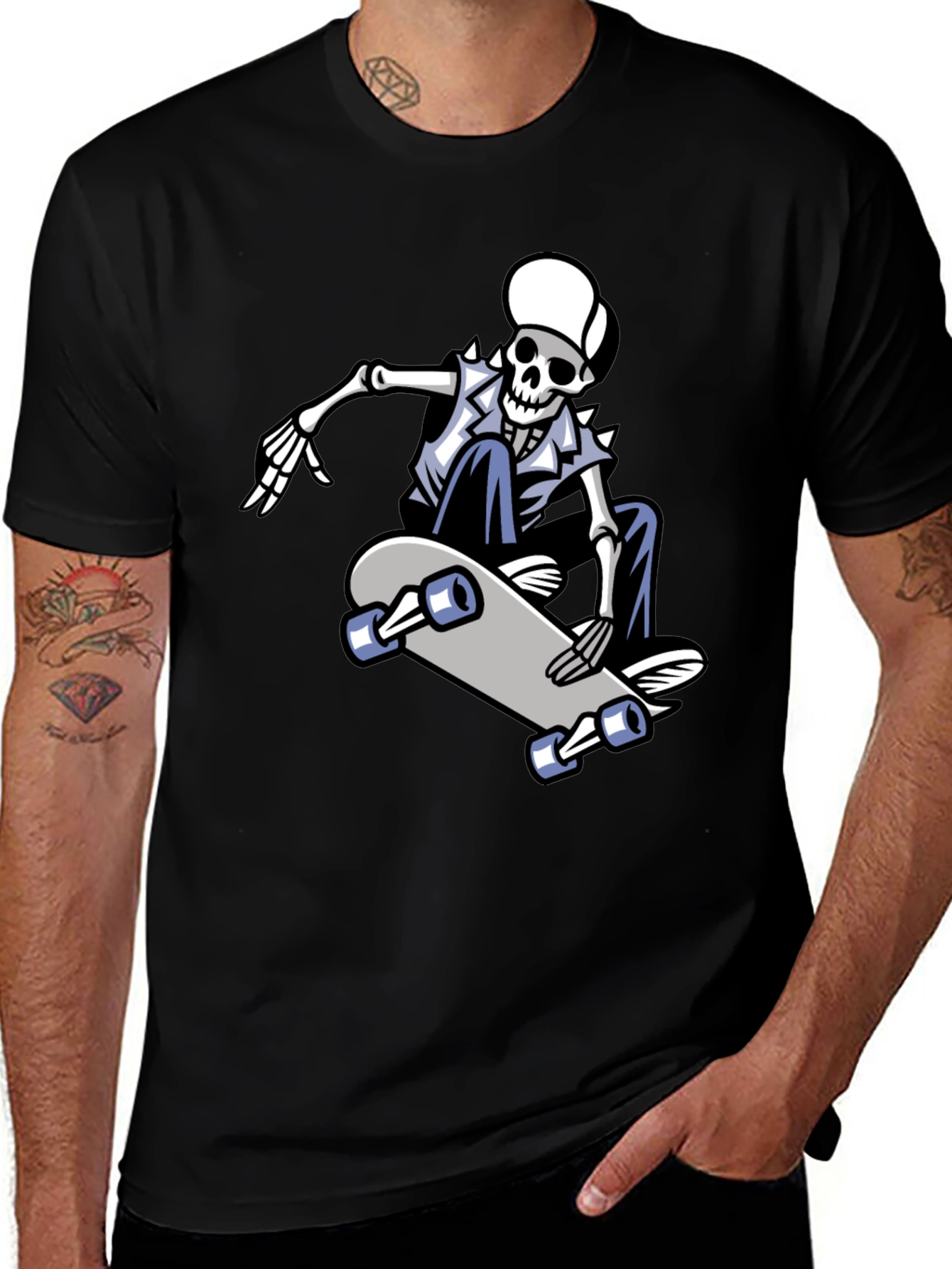 Variant 13 of Skateboarding Skeleton Graphic Tee - Cool & Unique!