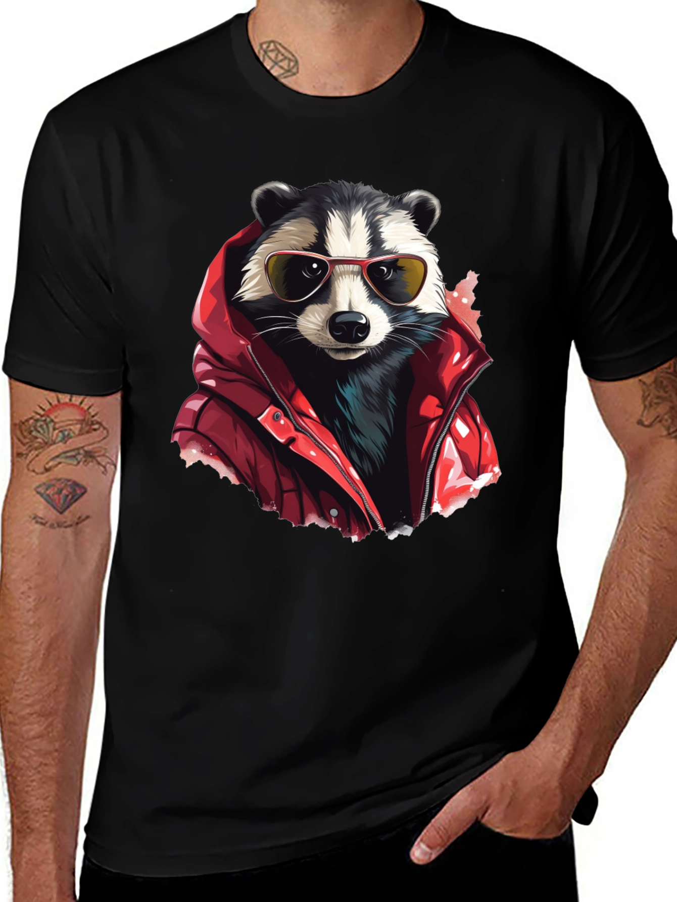 Variant 15 of Raccoon in Red Jacket Graphic T-Shirt