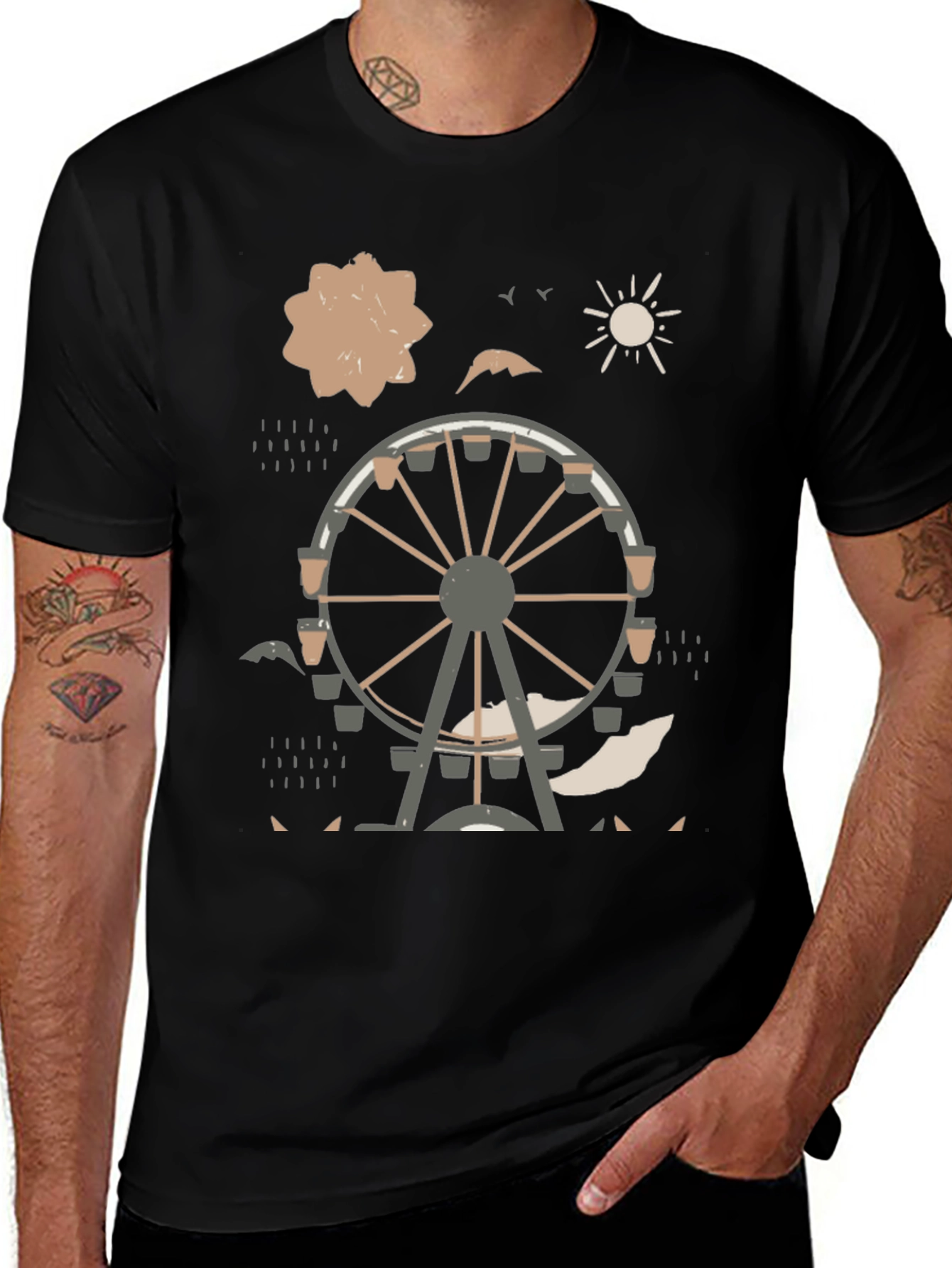 Variant 30 of Ferris Wheel Graphic Tee - Urban Style, Black Cotton