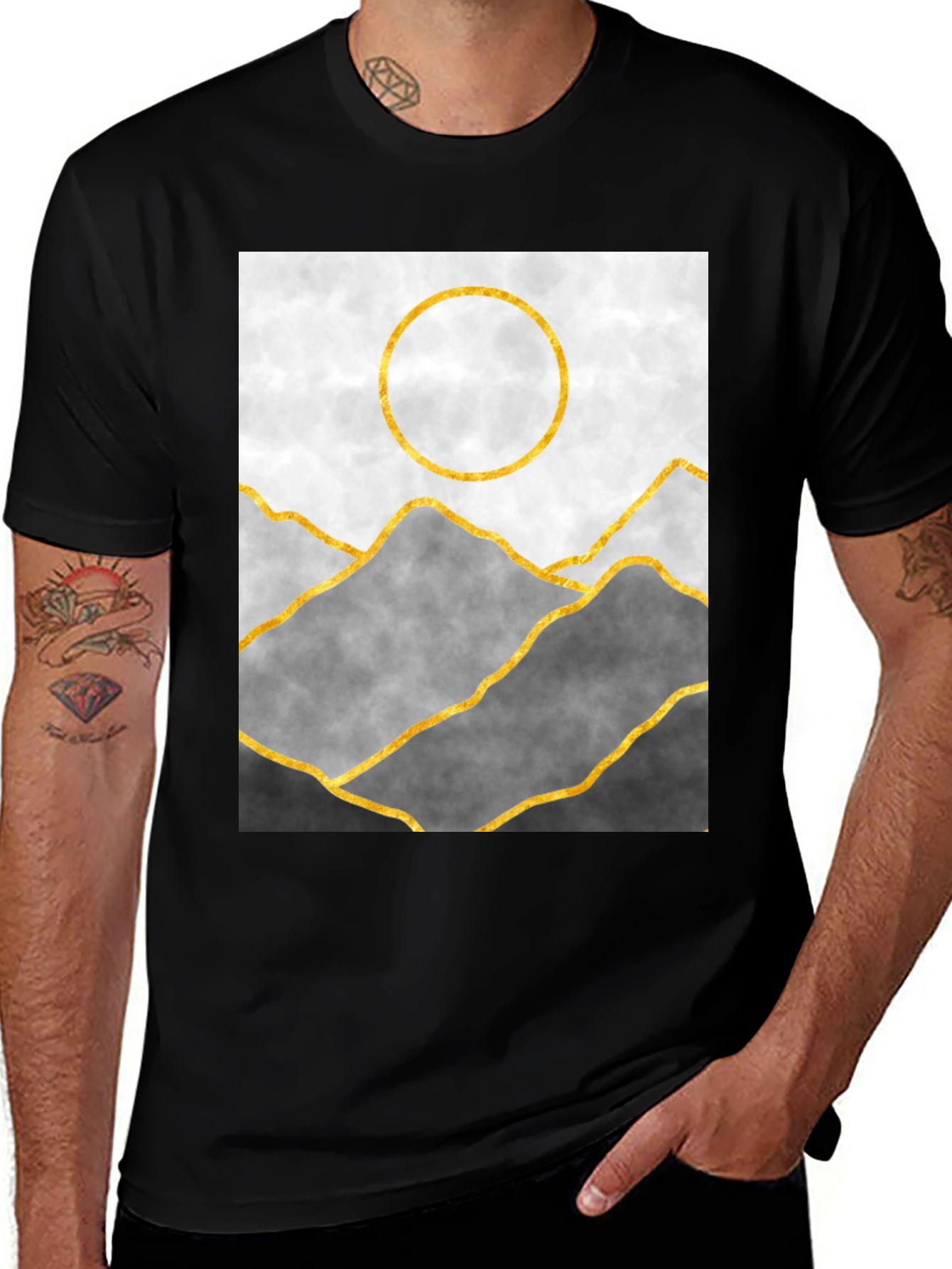 Variant 11 of Abstract Mountain Gold Line Art Graphic Tee