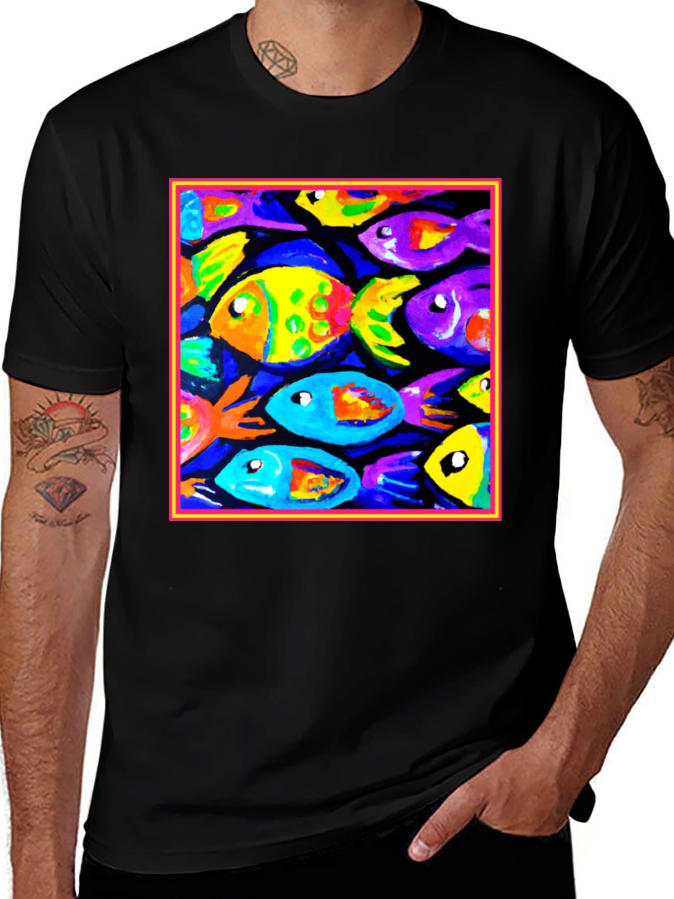 Variant 4 of Colorful Fish Art Graphic T-Shirt