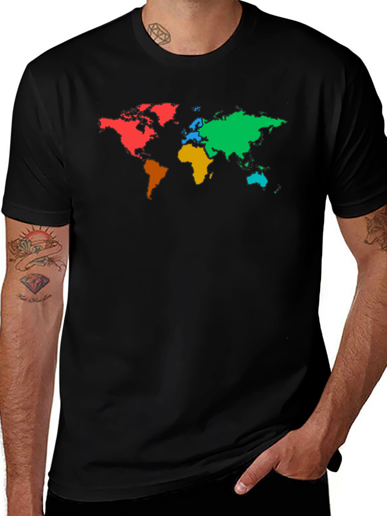 Variant 30 of Colorful World Map Graphic Black T-Shirt