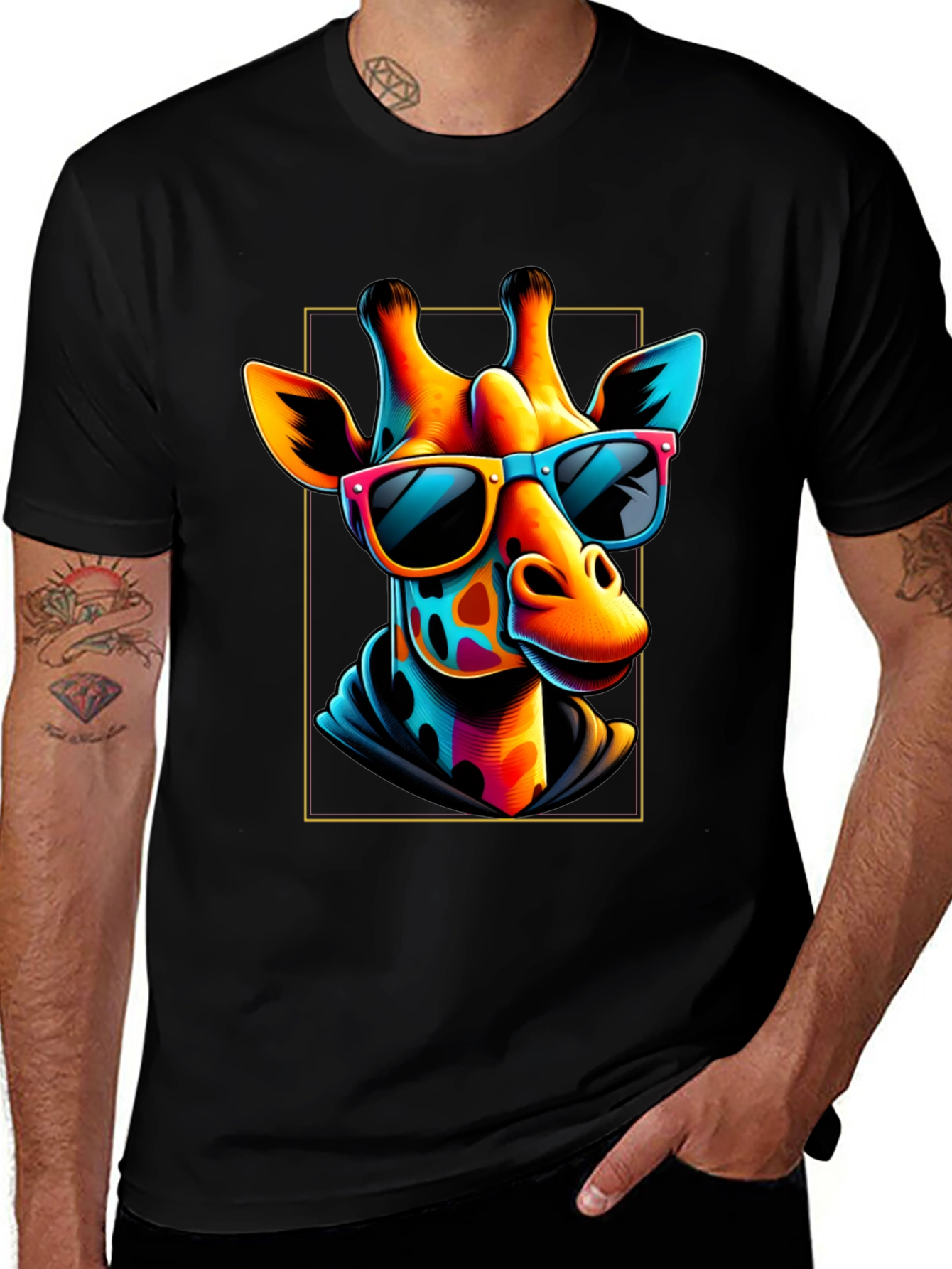Variant 23 of Cool Giraffe Graphic Tee - Men's Black T-Shirt
