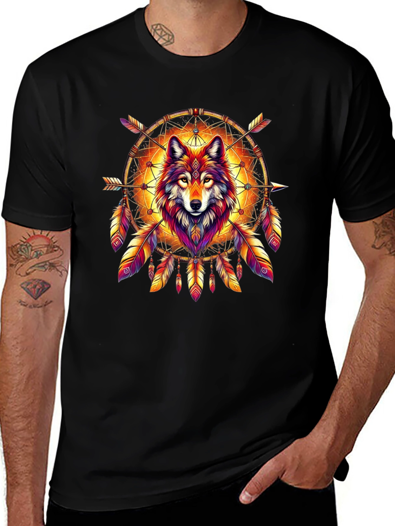 Variant 26 of Wolf Dreamcatcher Graphic Tee - Stylish Men's T-Shirt
