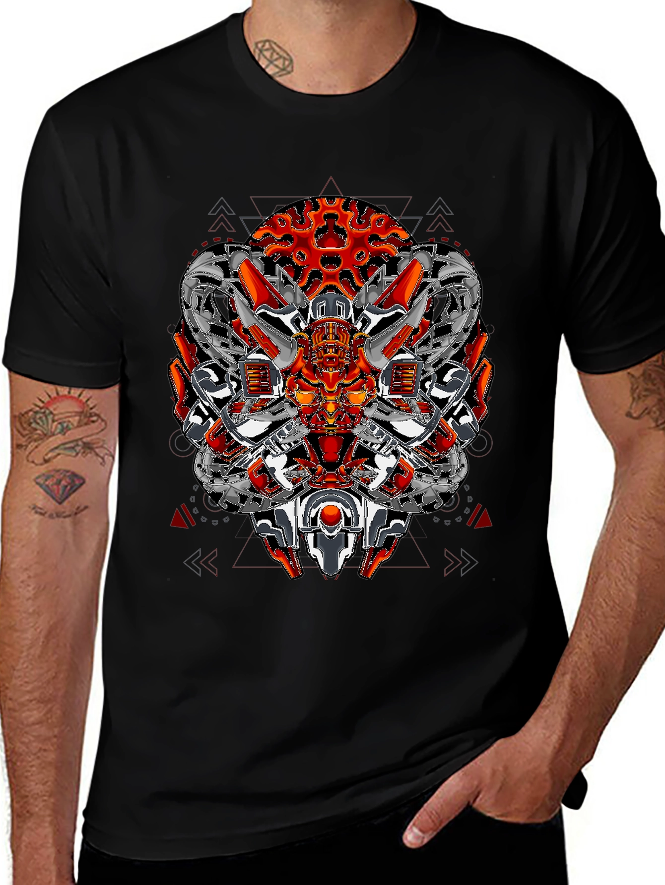 Variant 7 of Cyberpunk Mech Graphic Tee - Futuristic Robot Design