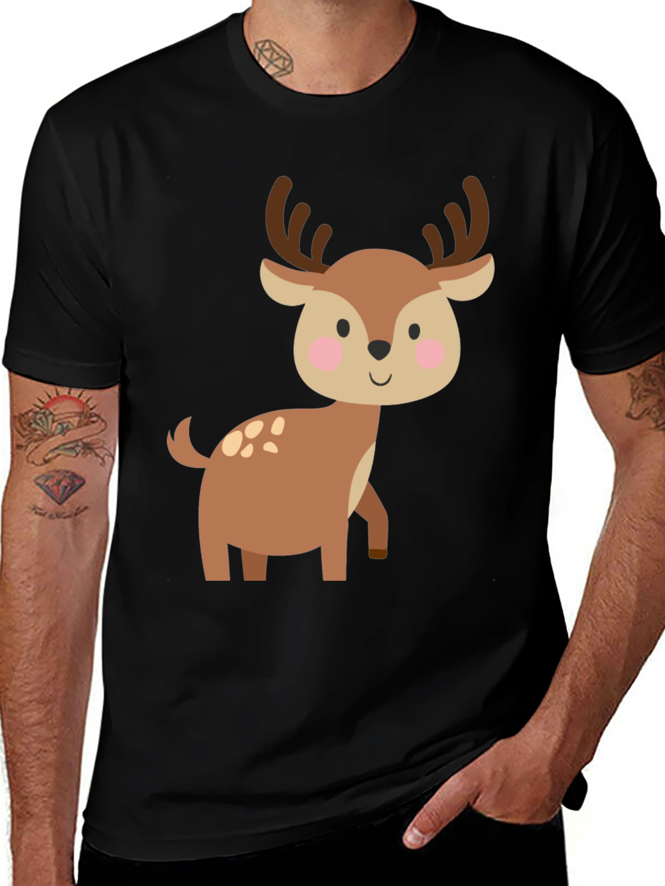 Variant 13 of Cute Deer Graphic Tee - Black Cotton Blend