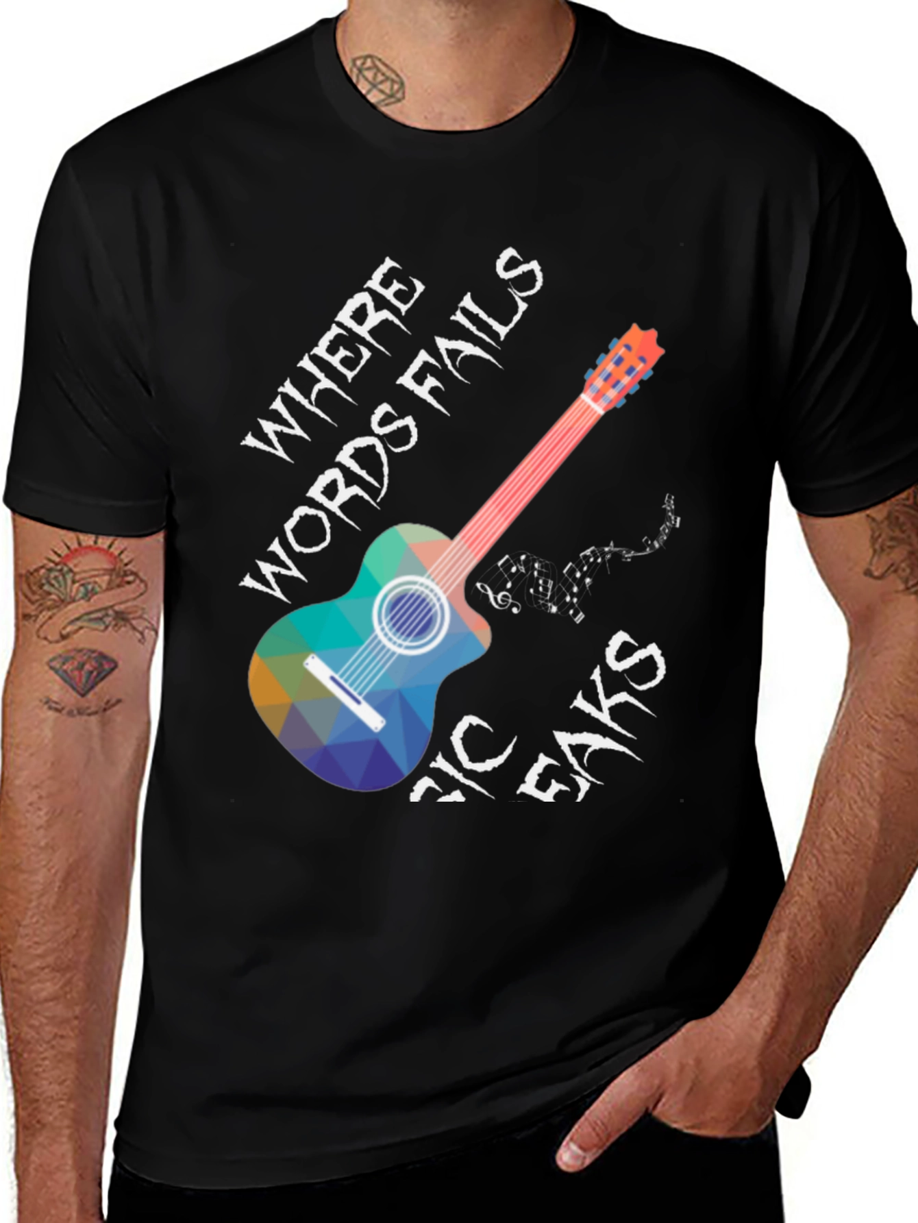 Variant 13 of Music Speaks T-Shirt - Where Words Fail Guitar Tee