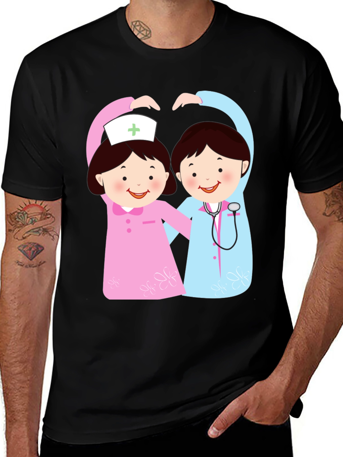 Variant 2 of Cartoon Nurse Heart Hands Graphic T-Shirt