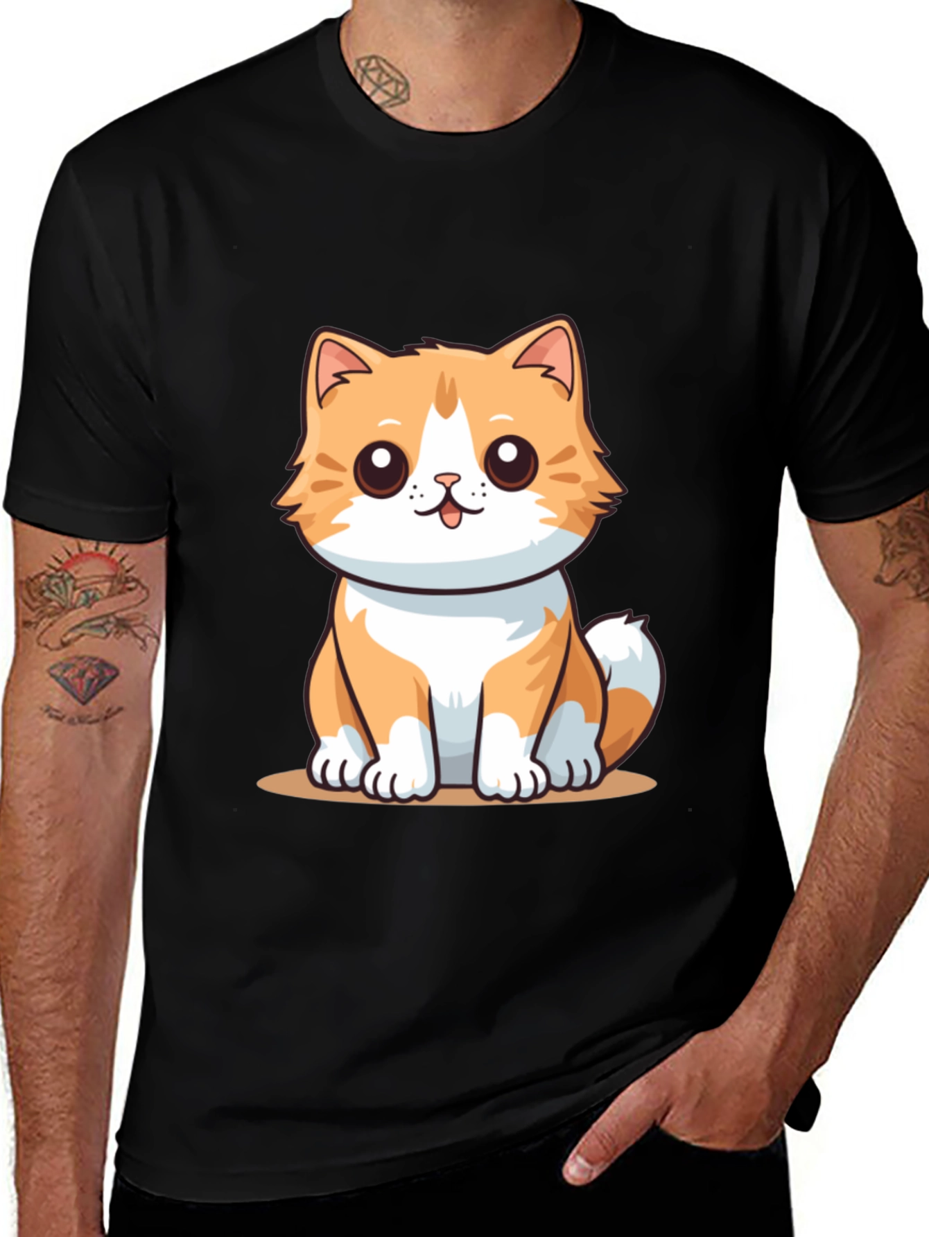 Variant 18 of Cute Cartoon Cat Graphic Tee - Black T-Shirt