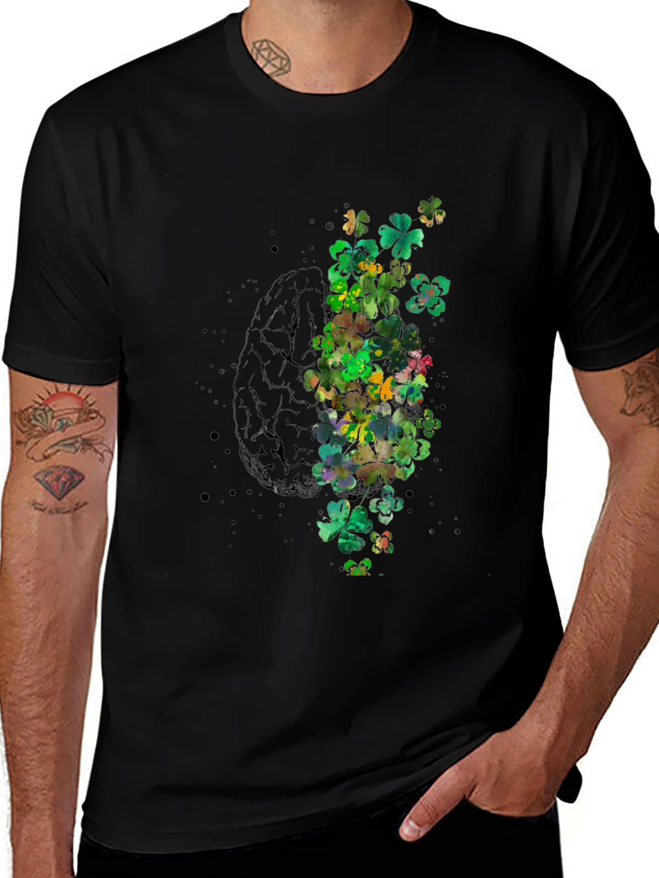 Variant 27 of Clover Brain Graphic Tee - Lucky St. Patrick's Day Shirt