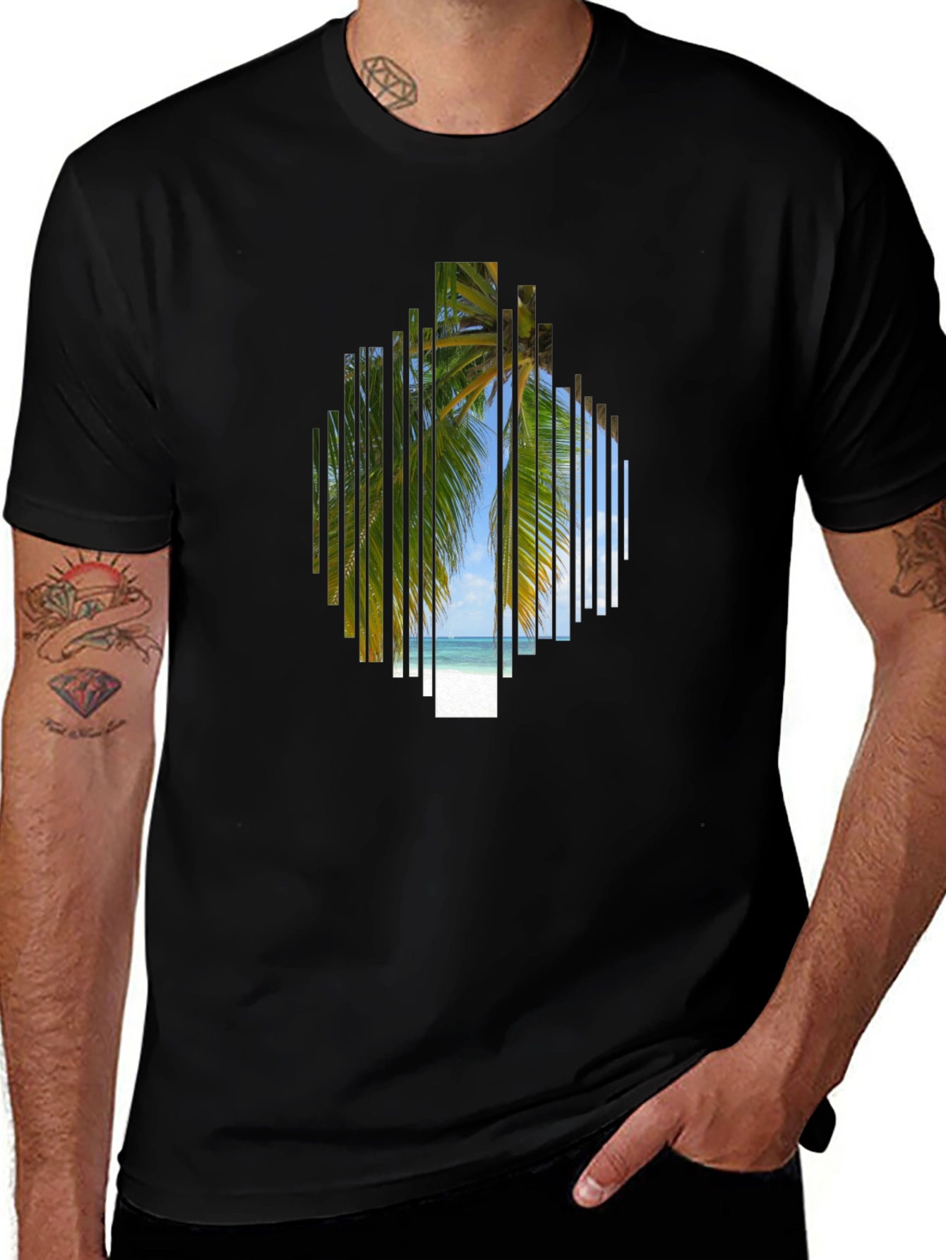 Variant 15 of Tropical Beach Palm Tree Graphic Black T-Shirt