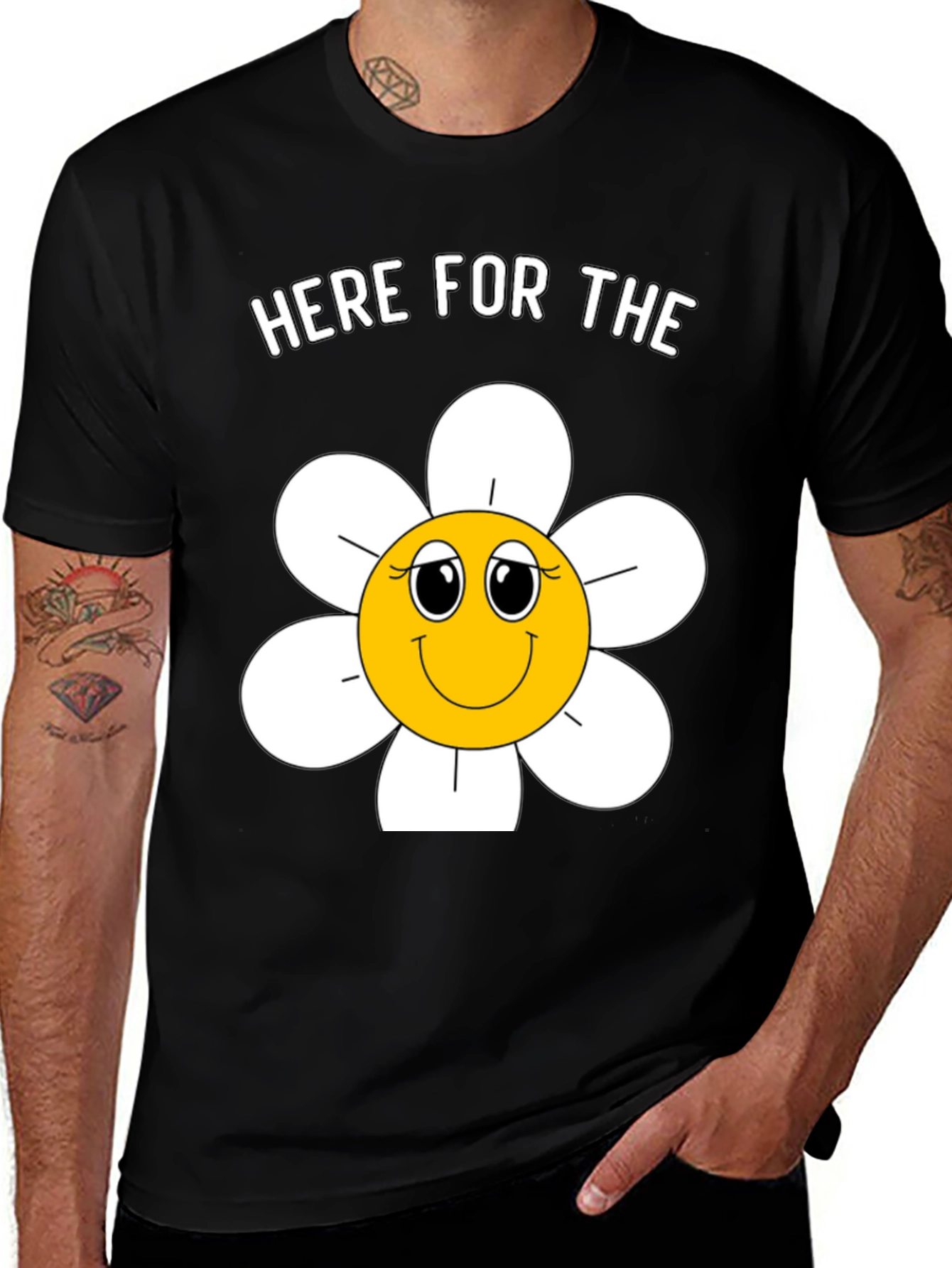 Variant 23 of Here For The Happy Flower Graphic Tee - Black