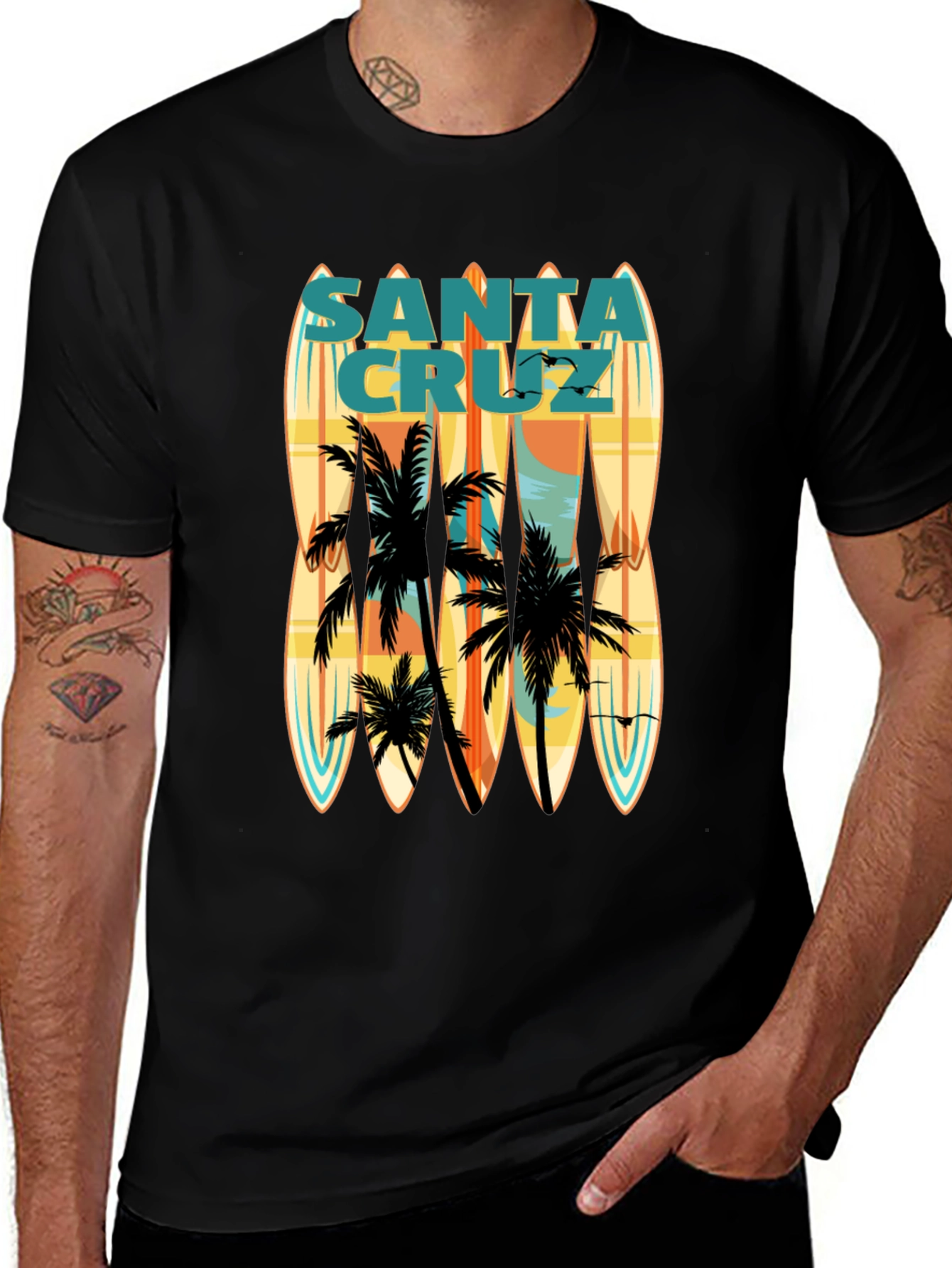 Variant 23 of Santa Cruz Surfboard Palm Tree Graphic Tee