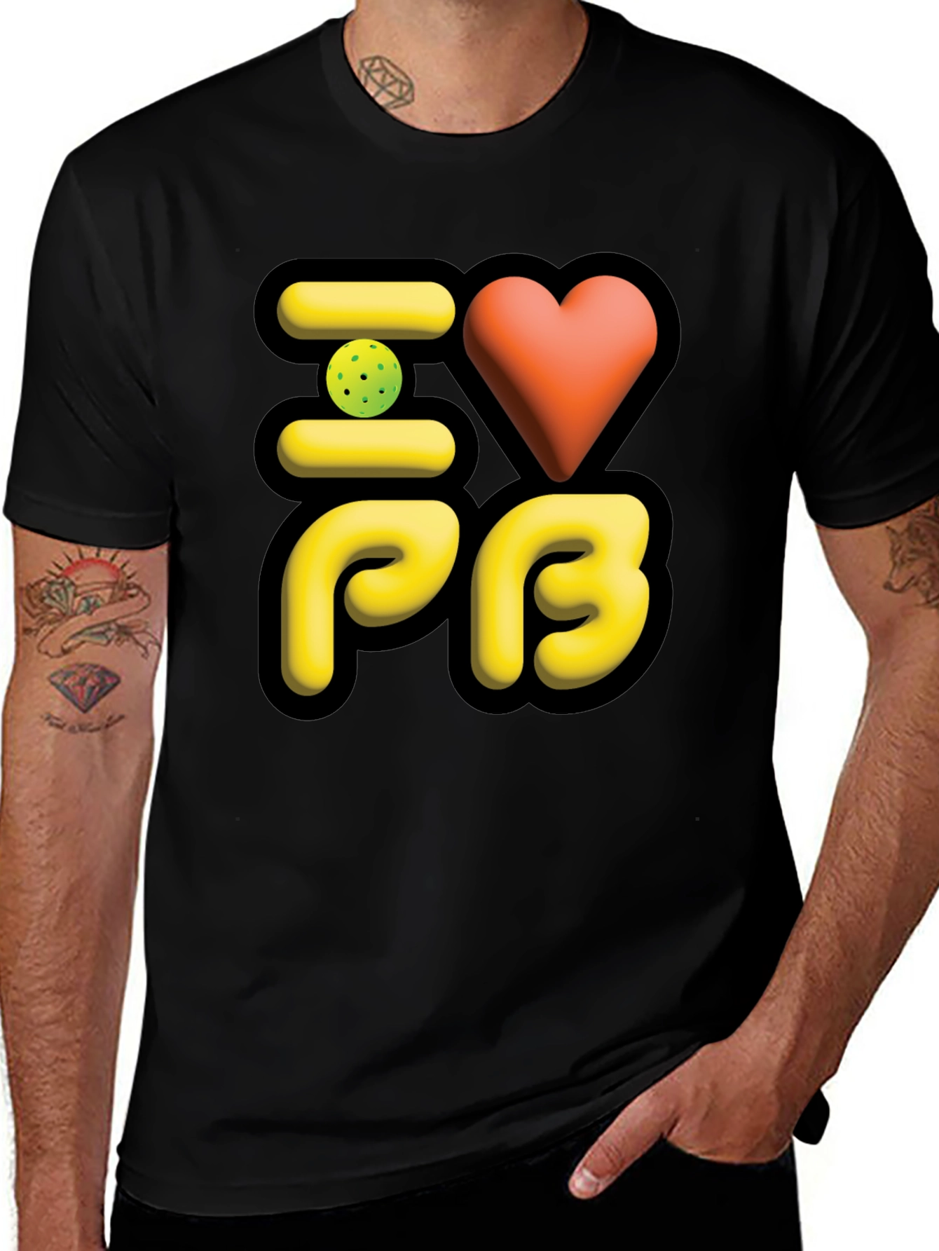 Variant 21 of I Love PB Pickleball T-Shirt Black
