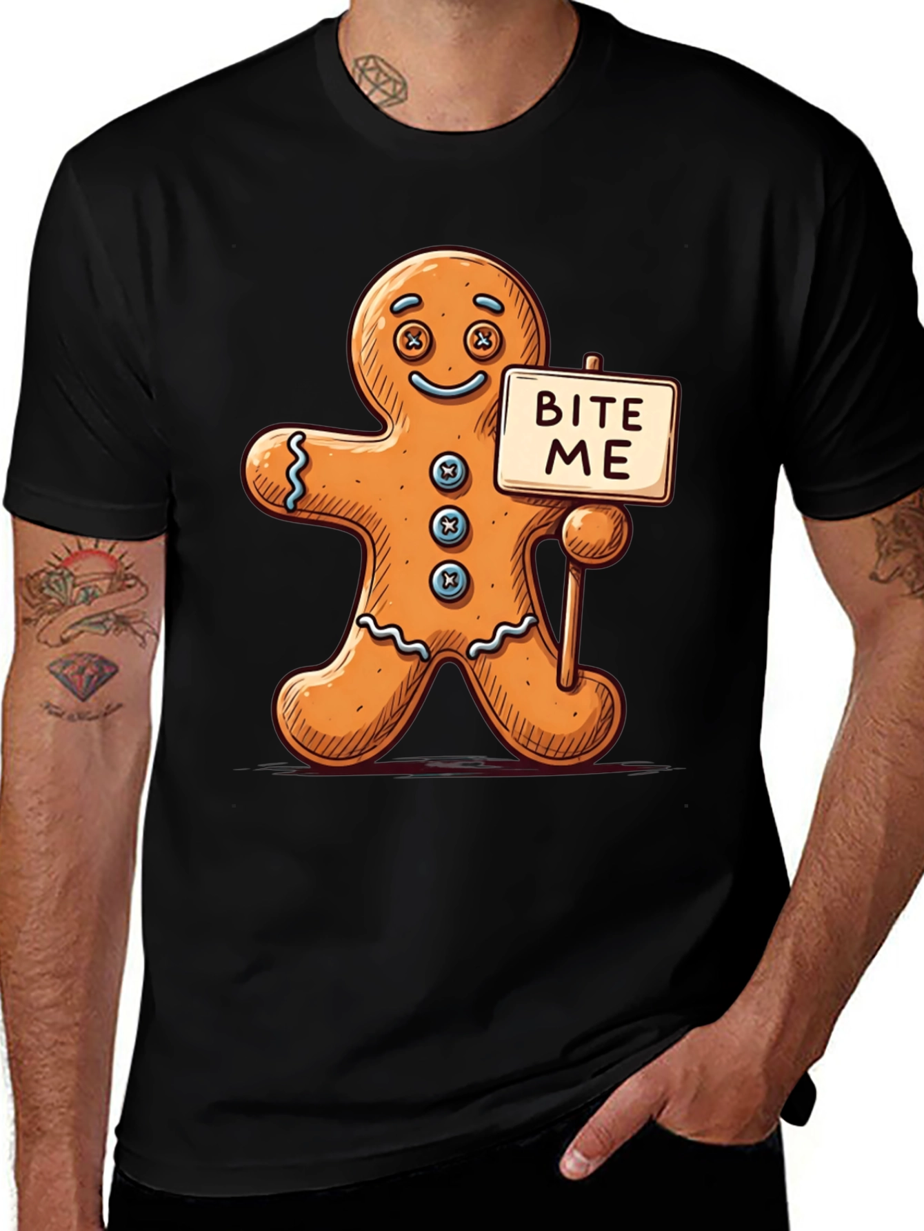 Variant 28 of Gingerbread Man Bite Me Graphic Tee