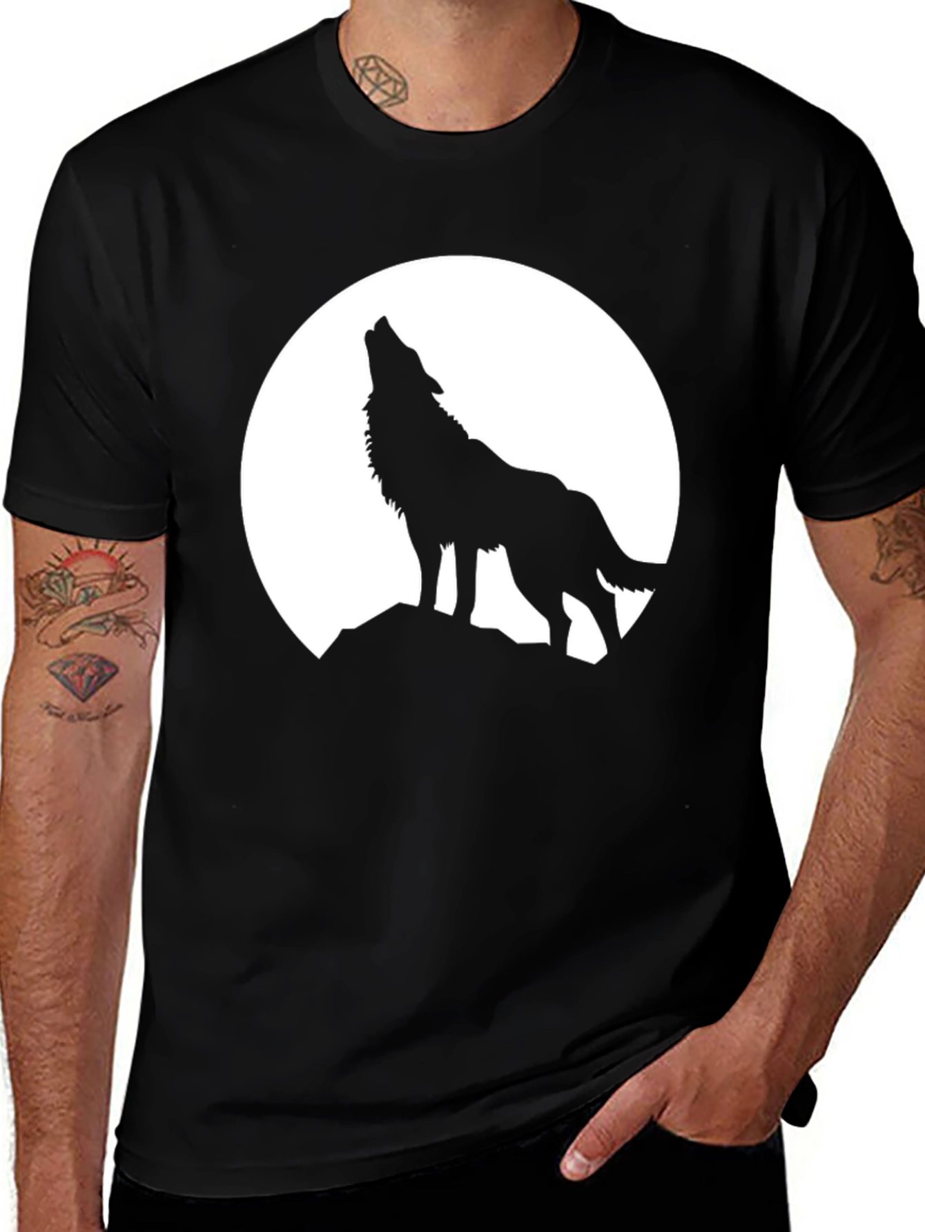 Variant 25 of Wolf Howling at Moon Black T-Shirt