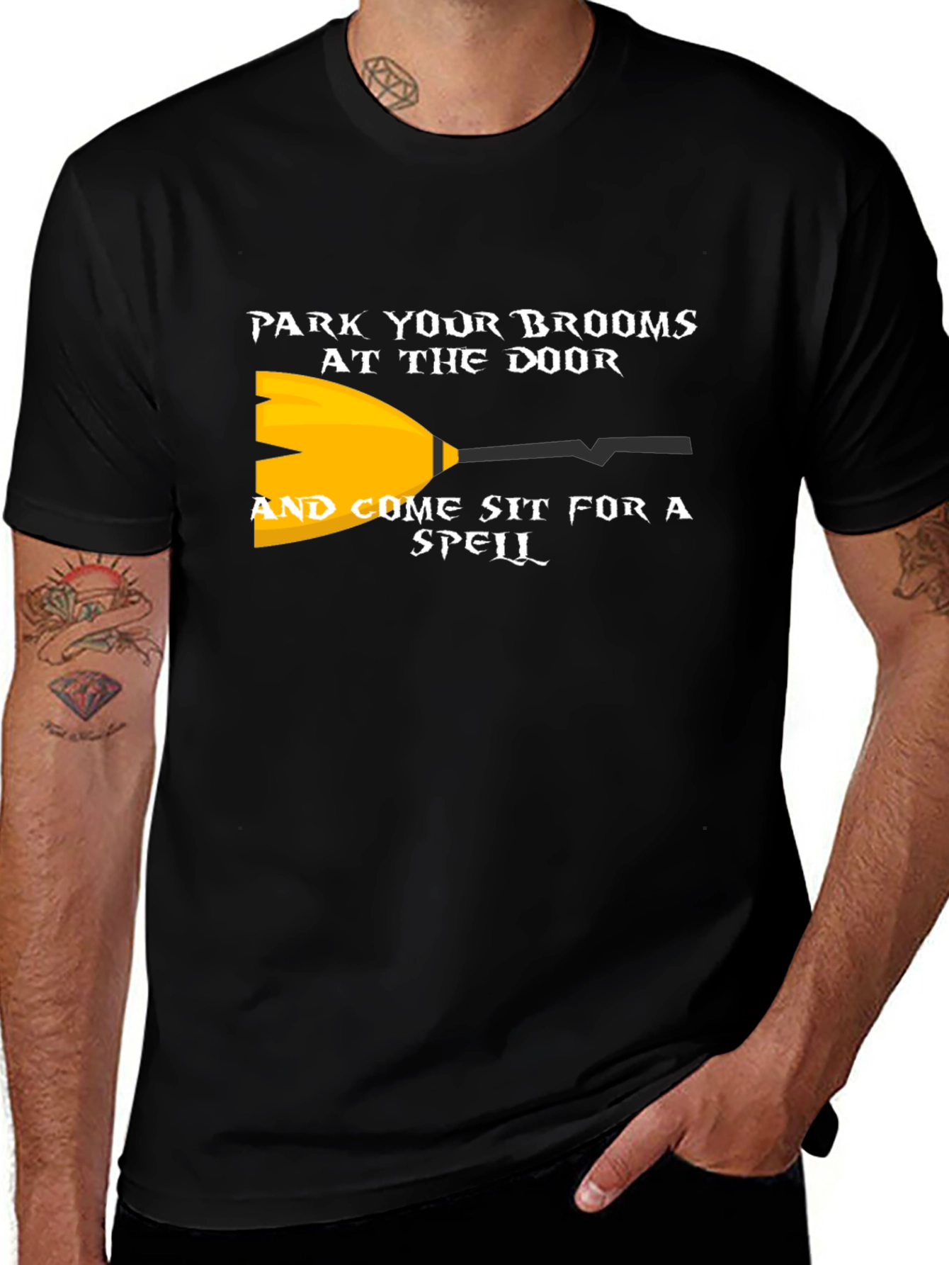 Variant 8 of Park Your Brooms Graphic Tee - Halloween Witch Shirt