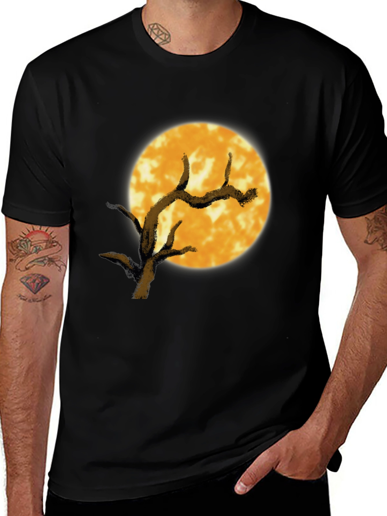 Variant 11 of Full Moon Tree Graphic Tee - Black