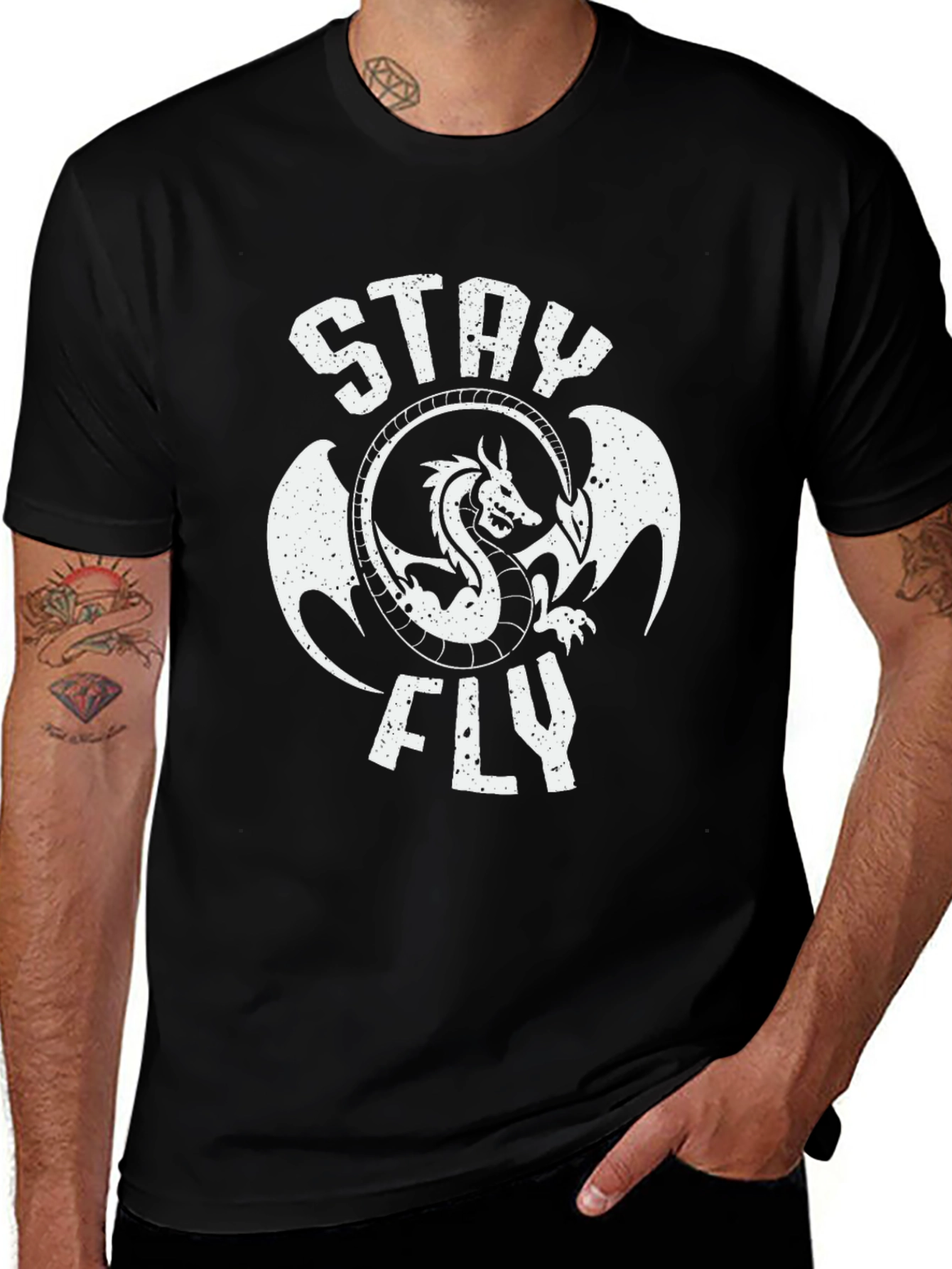Variant 5 of Stay Fly Dragon Graphic T-Shirt - Men's Black Tee
