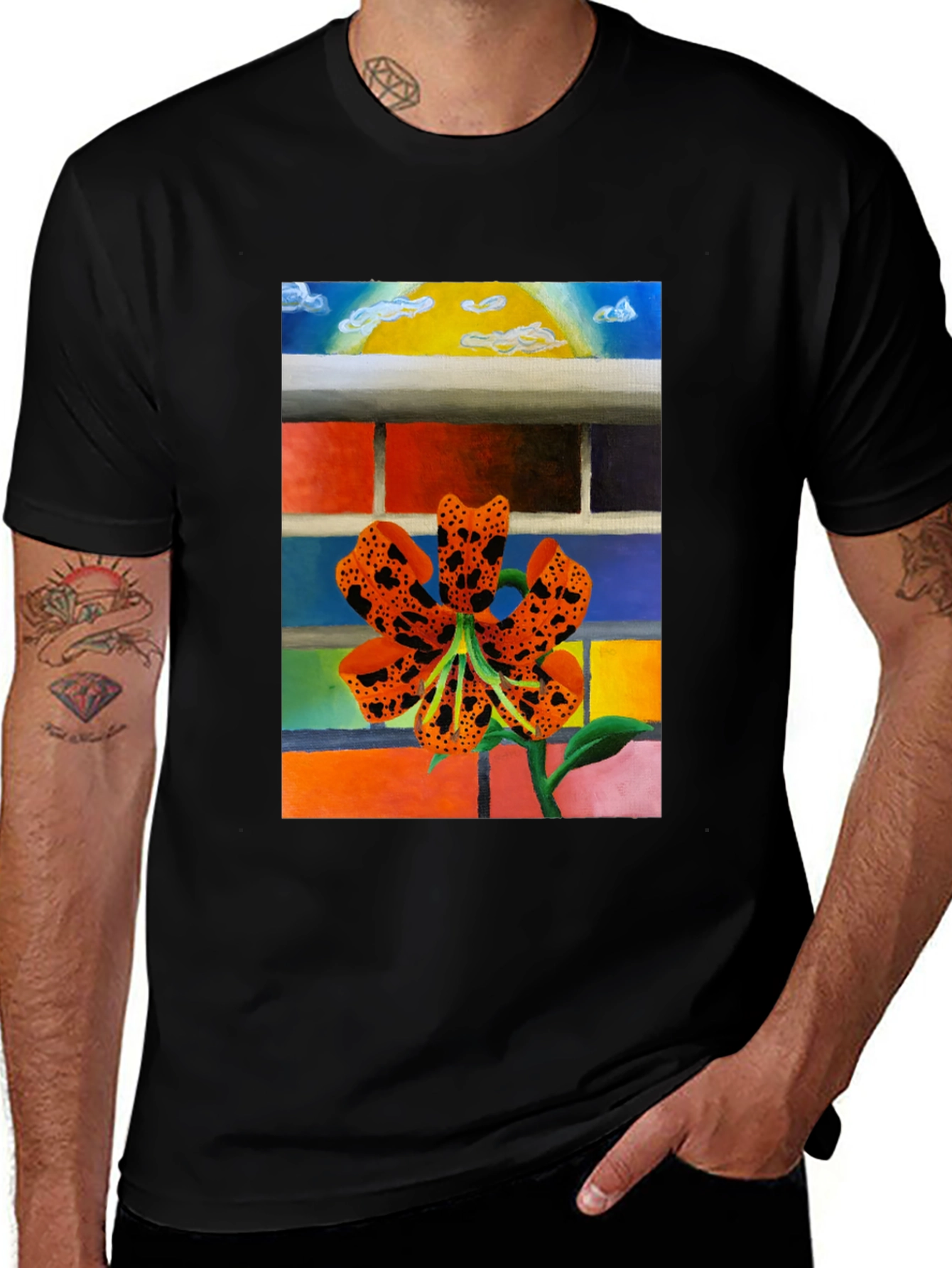 Variant 29 of Tiger Lily Graphic Tee - Artistic Black T-Shirt
