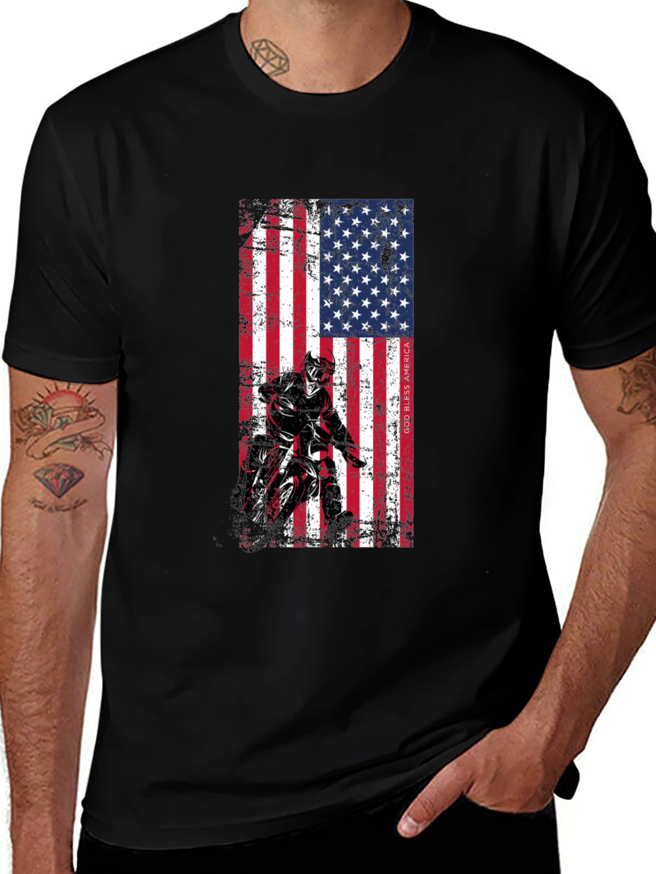 Variant 4 of American Flag Motocross T-Shirt - Patriotic Design