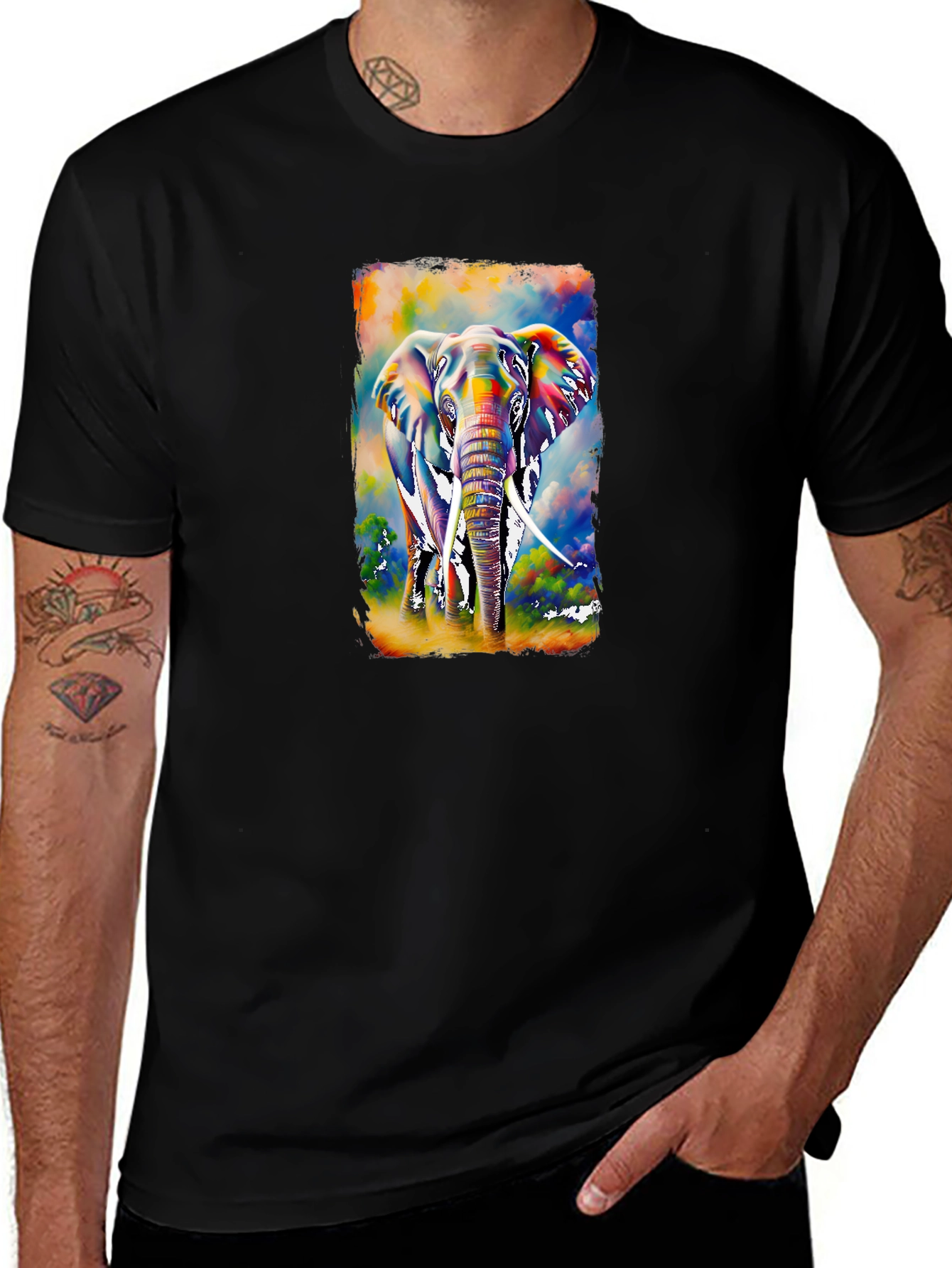 Variant 19 of Vibrant Elephant Graphic T-Shirt - Black