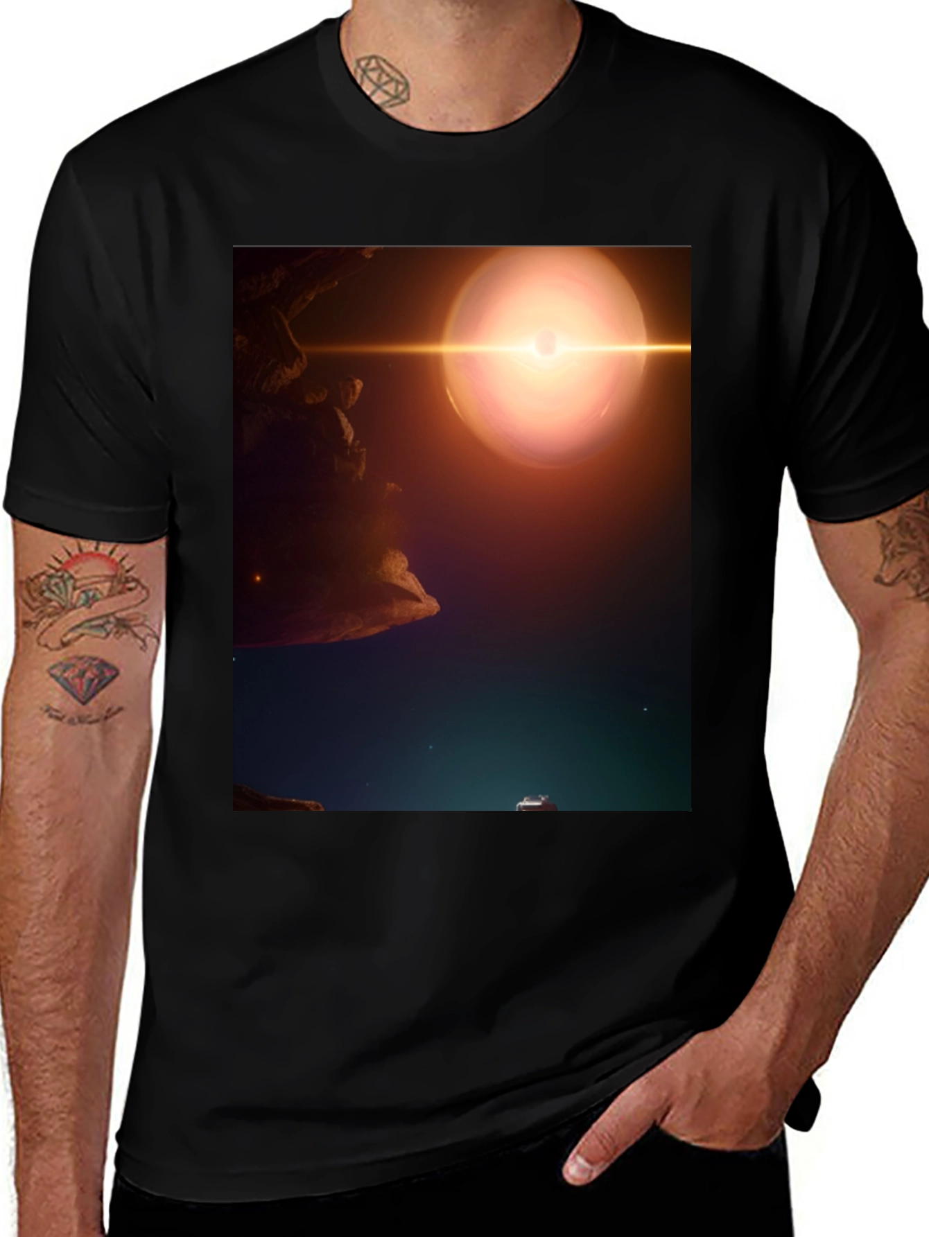 Variant 9 of Cosmic Scene Black Tee - Unique Graphic T-Shirt