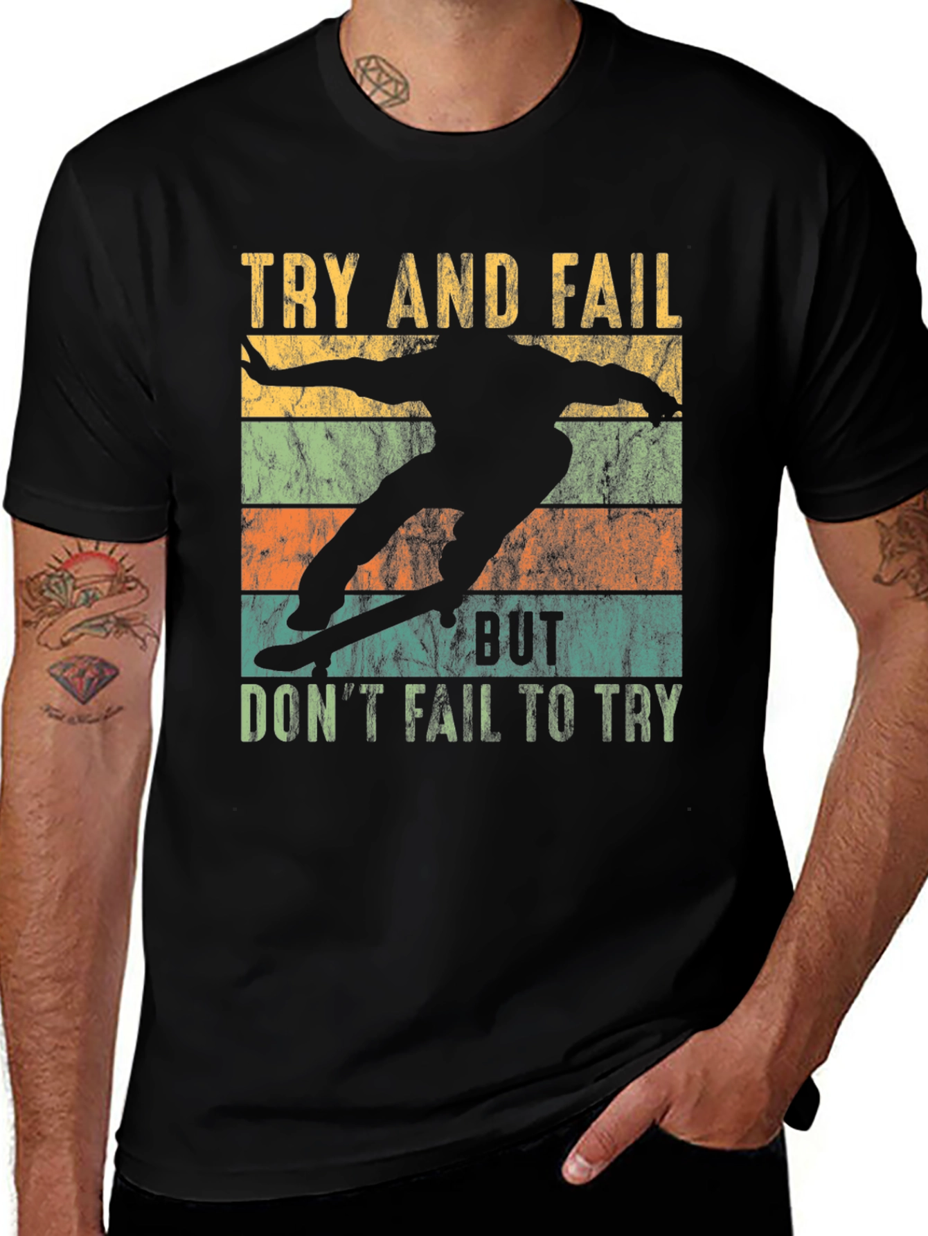 Variant 28 of Skateboarder Retro Graphic T-Shirt - Try and Fail