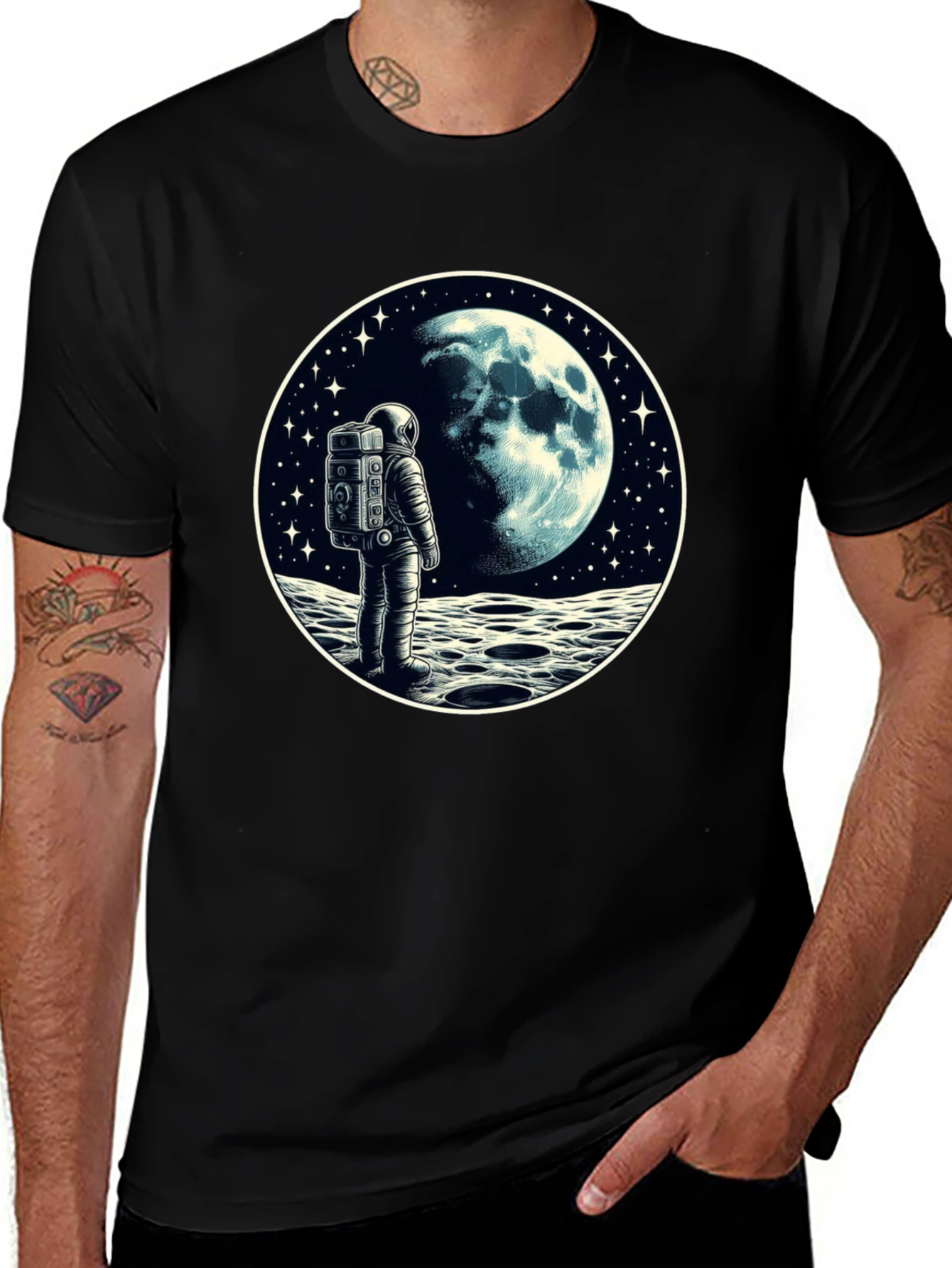 Variant 3 of Astronaut Moon Landing Black T-Shirt