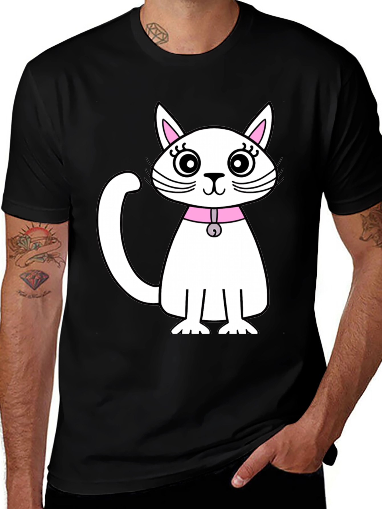 Variant 27 of Cute Cartoon Cat Graphic Black T-Shirt