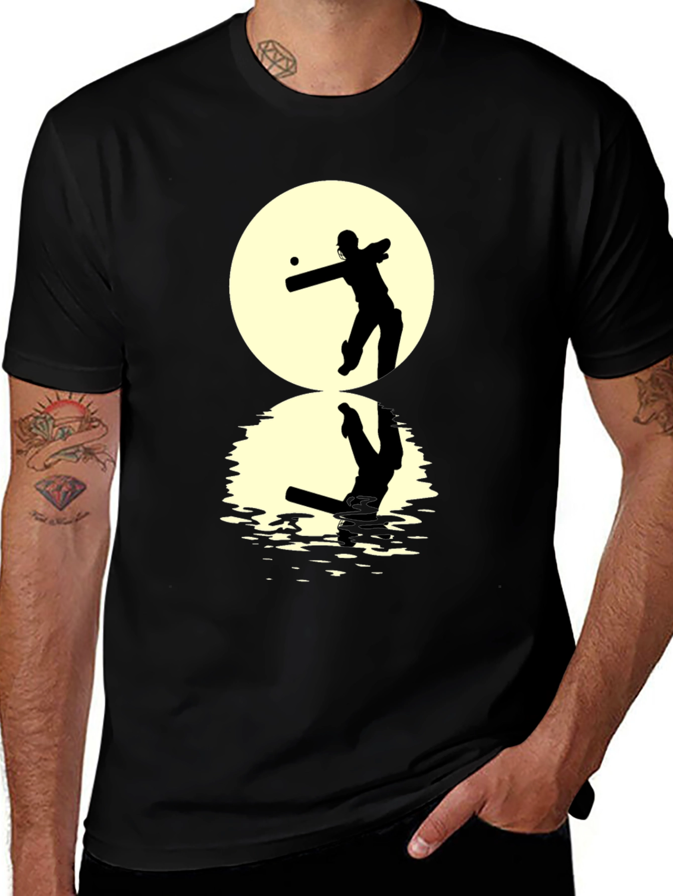 Variant 26 of Cricket Silhouette T-Shirt - Black Graphic Tee