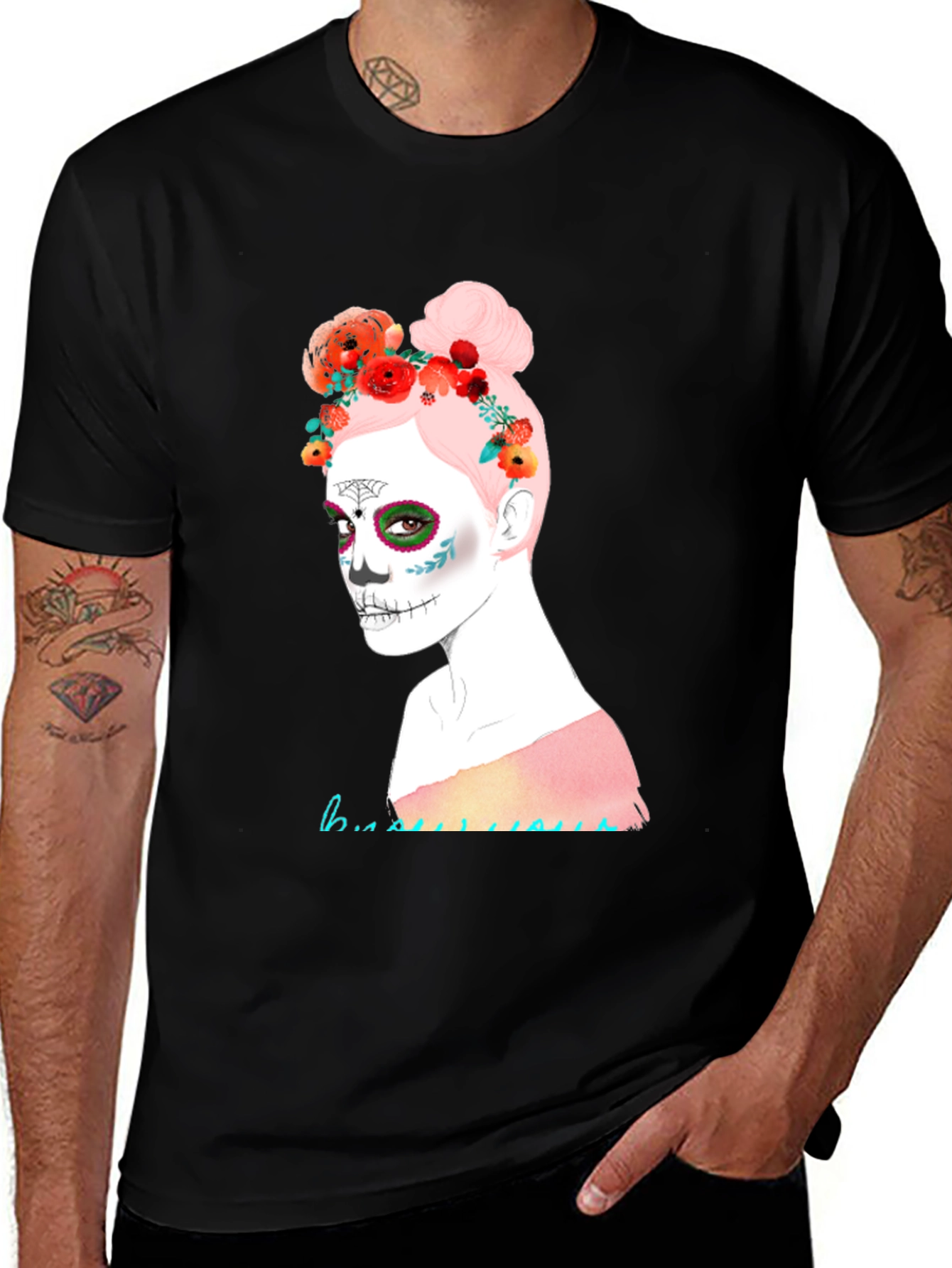 Variant 30 of Sugar Skull Floral T-Shirt - Black
