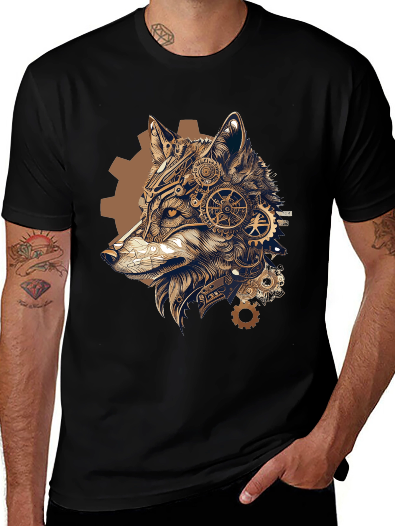 Variant 16 of Steampunk Wolf T-Shirt: Gear Up Your Style