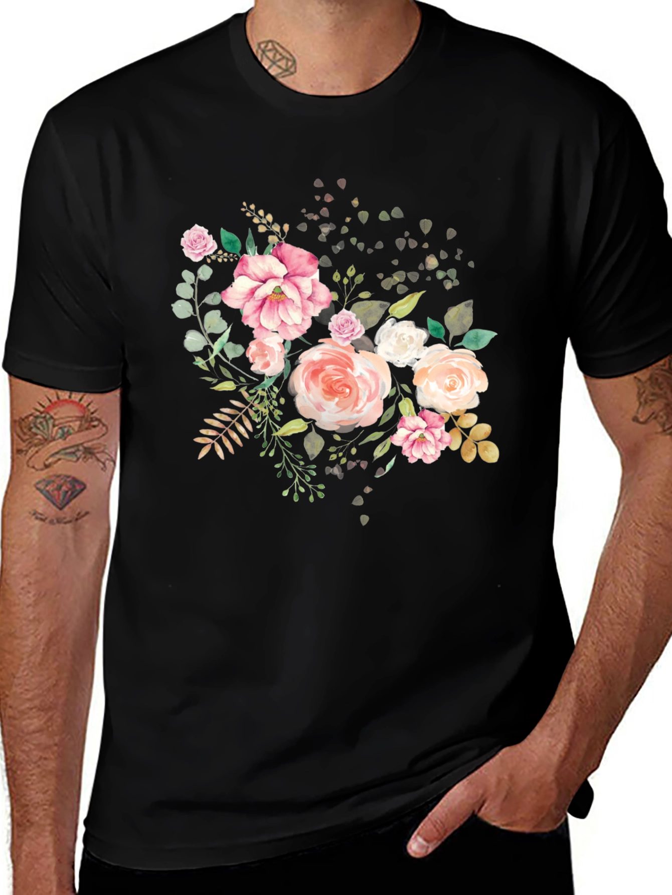 Variant 29 of Floral Print Black T-Shirt