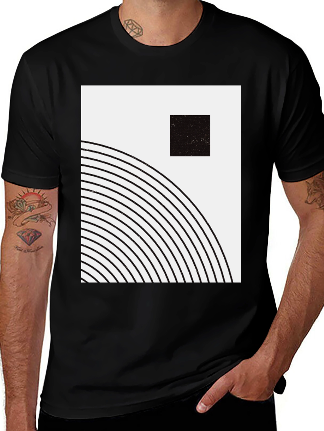 Variant 14 of Modern Graphic Tee - Abstract Lines & Square Design