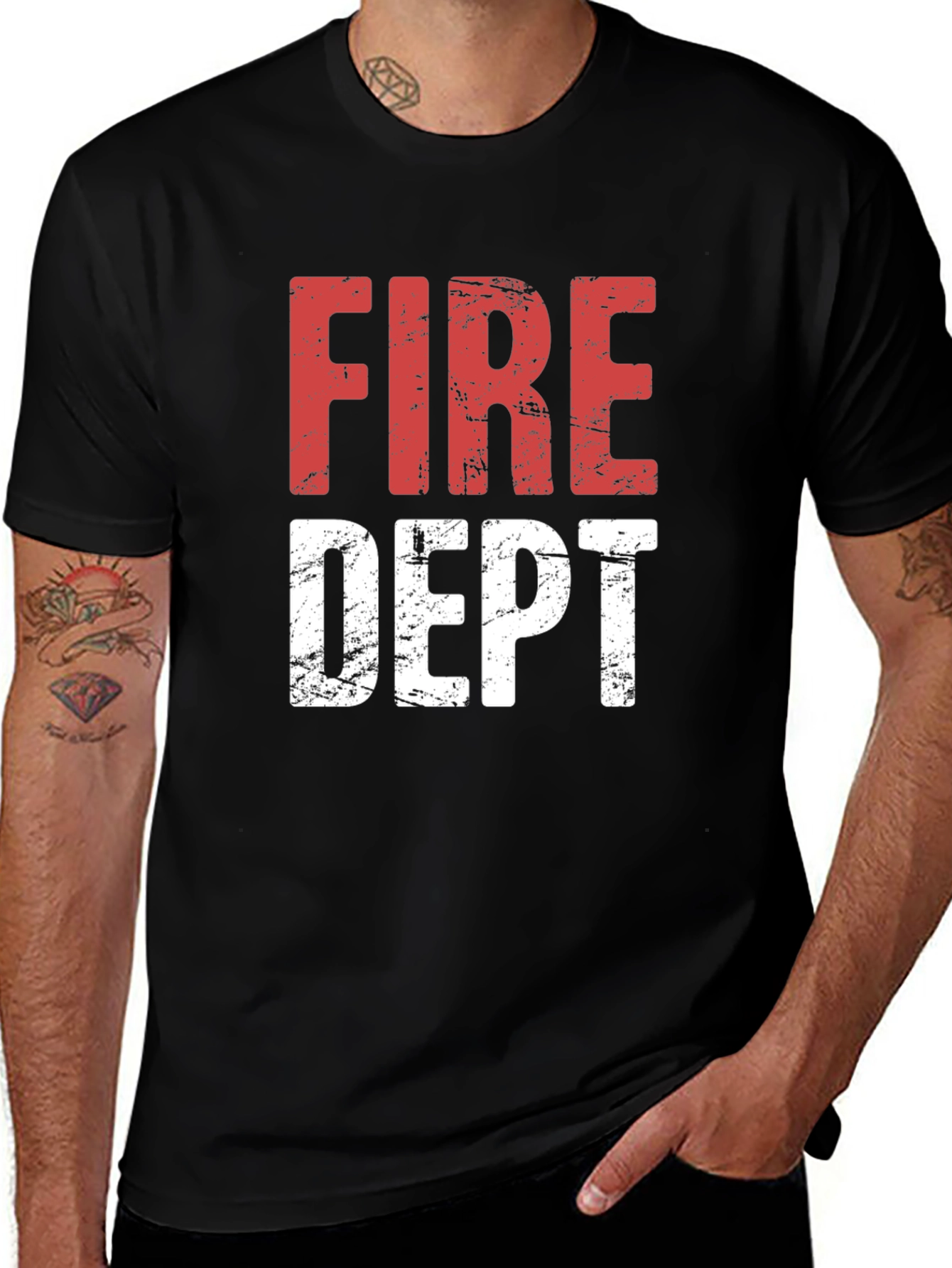 Fire Dept T-Shirt - Black Cotton Graphic Tee