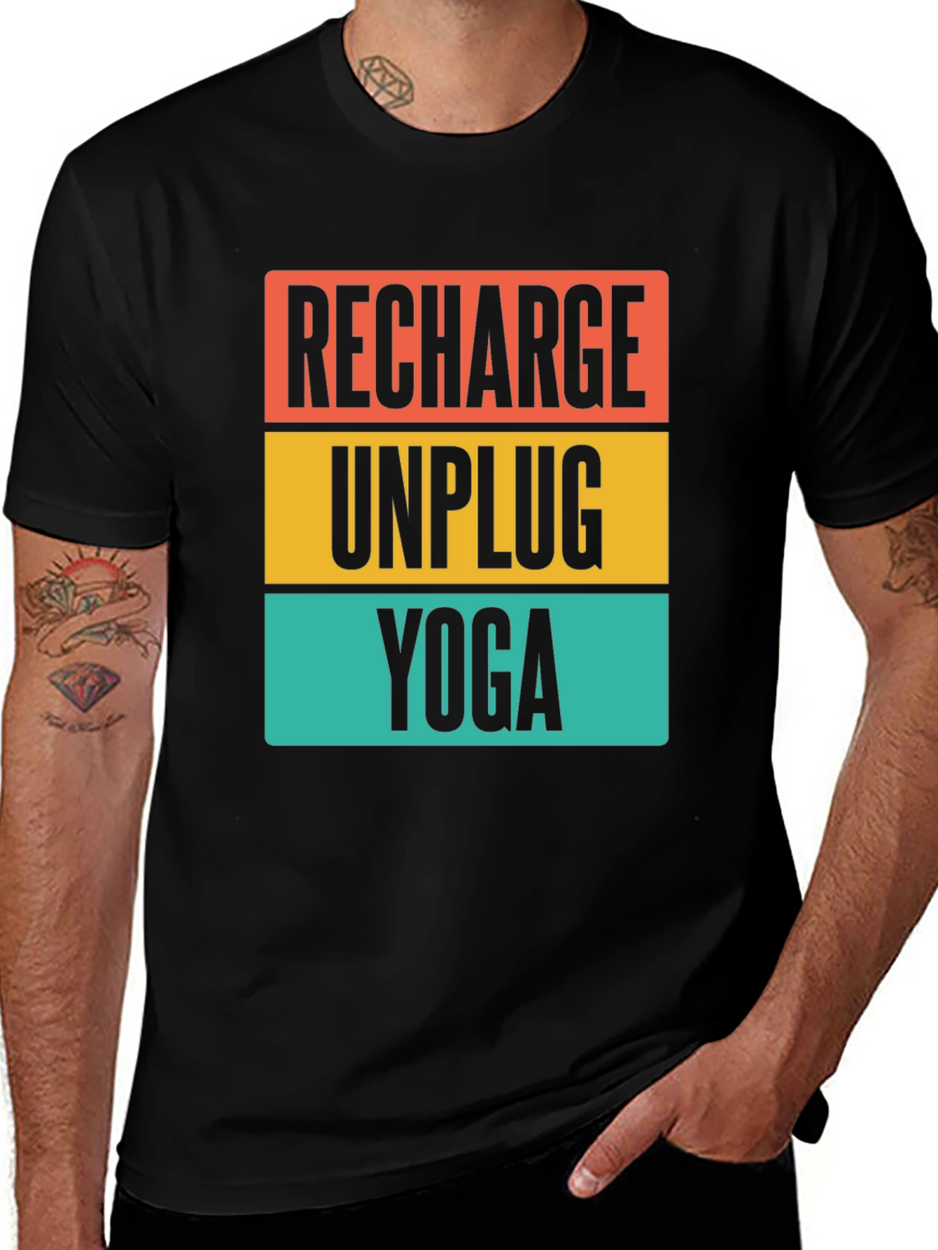Variant 2 of Recharge Unplug Yoga Graphic Tee - Black Cotton T-Shirt