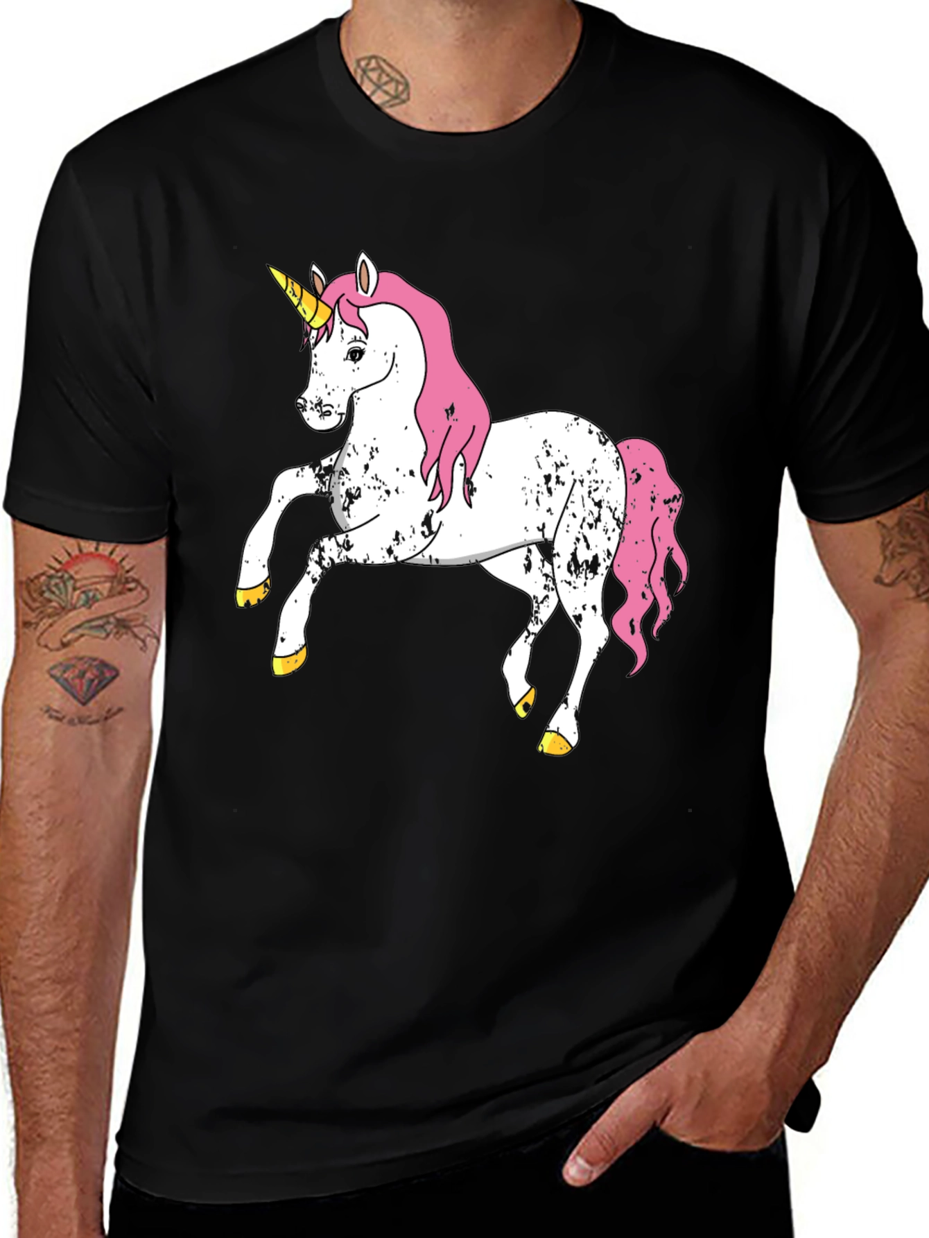 Unicorn Graphic Print T-Shirt - Men's Black Tee
