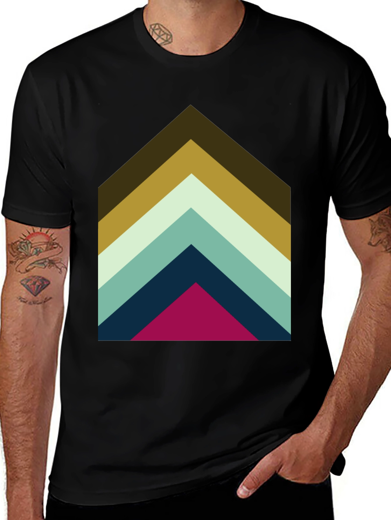 Variant 5 of Geometric Chevron Graphic Tee - Black