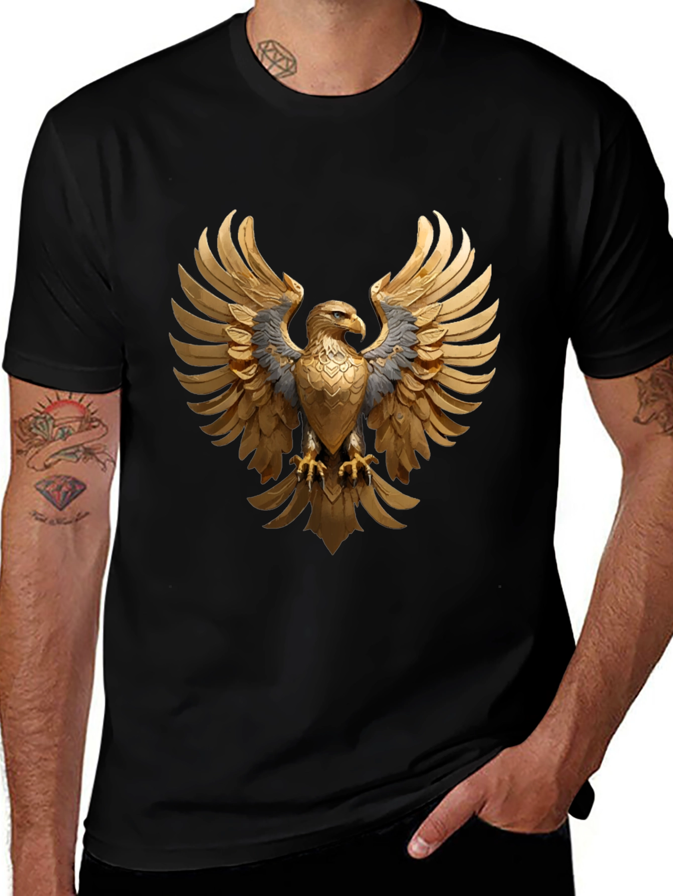 Variant 16 of Majestic Golden Eagle Graphic Tee - Black Cotton